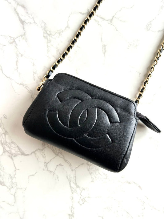 Chanel黑色皮革中古包 斜背包 單肩包 側背包 二手包