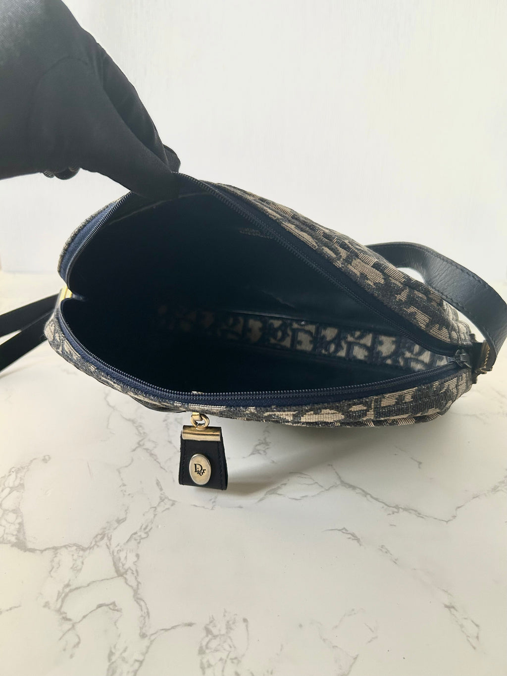 CHRISTIAN DIOR 深藍色老花單肩包/側背包/斜背包