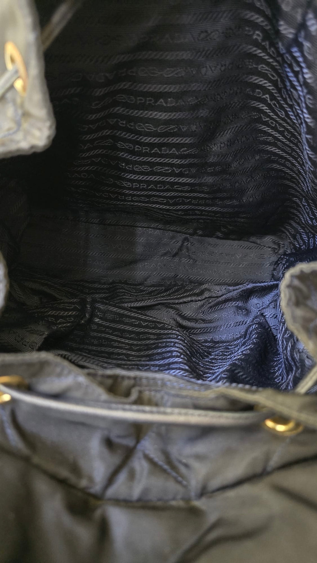 Prada 黑藍外縫格紋流蘇雙肩包 後背包 背囊