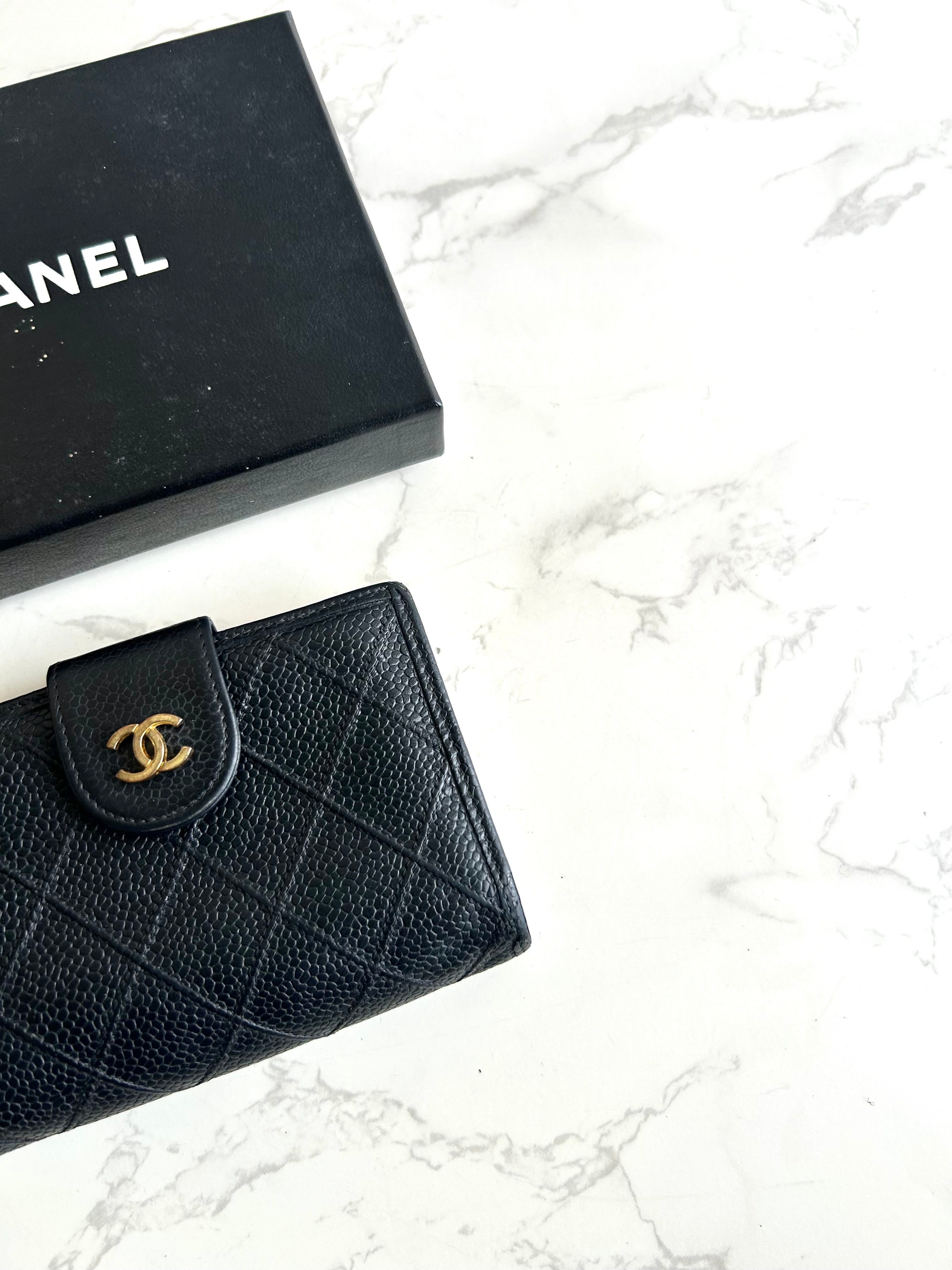 Chanel黑色魚子醬皮革中夾 皮夾 錢包 短夾 中古包