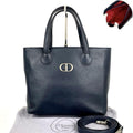 CHRISTIAN DIOR rare dark blue silver label leather small side bag / crossbody bag / tote bag / handbag
