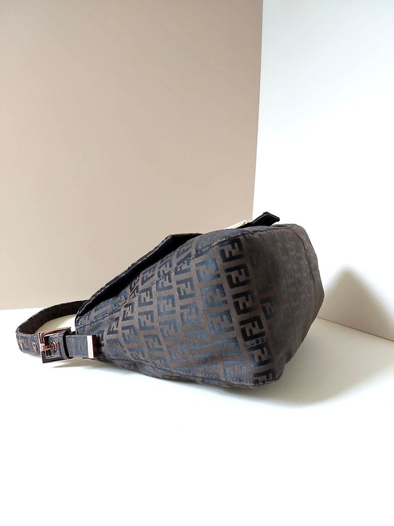 FENDI Zucchino Brown Zucca Rose Gold Buckle Large Baguette/Shoulder Bag