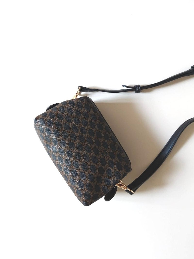 CELINE black old flower small cloud leather side bag/crossbody bag/clutch bag