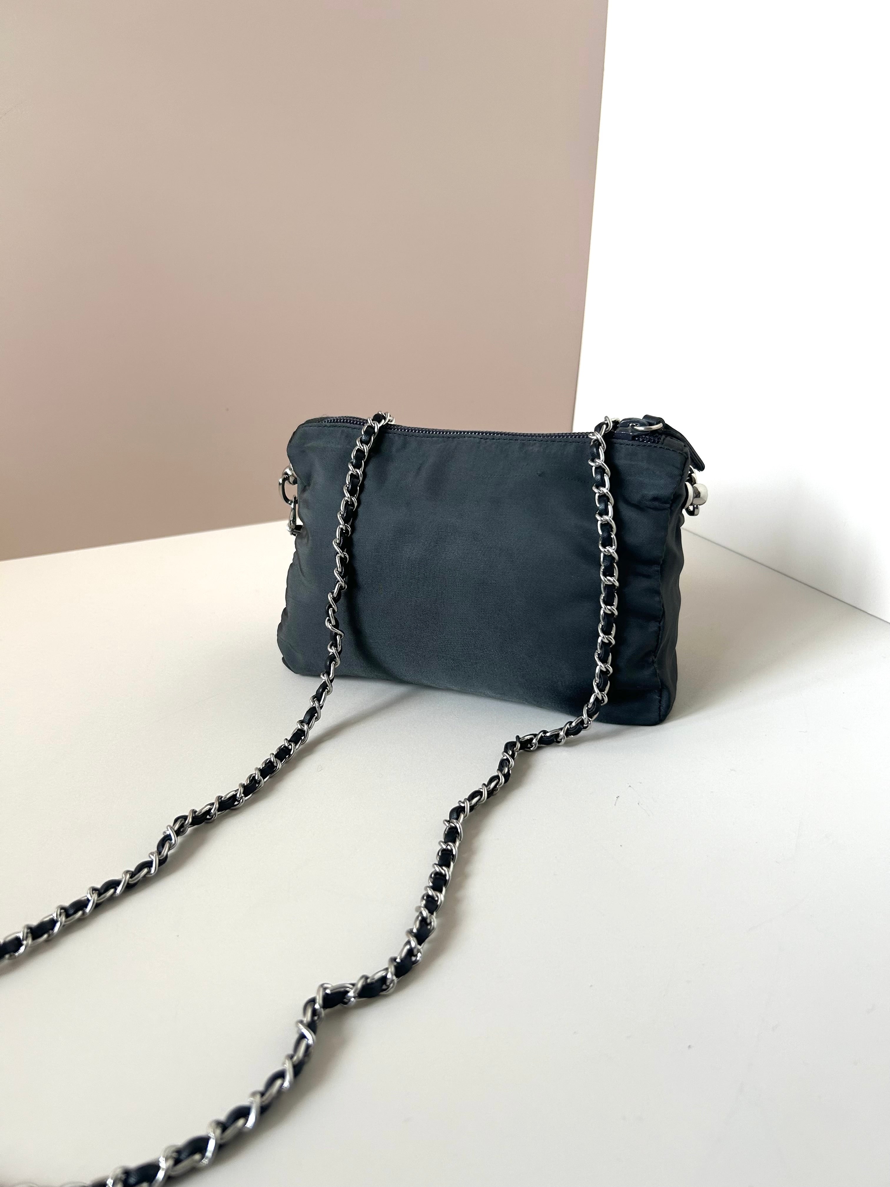 PRADA parachute black chain small bag/shoulder bag/side backpack