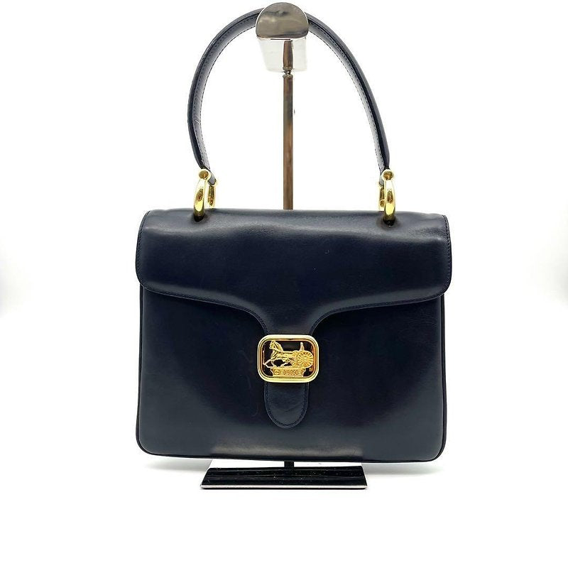 CELINE rare gold carriage black leather side bag / crossbody bag / handbag - Japanese second-hand Vintage
