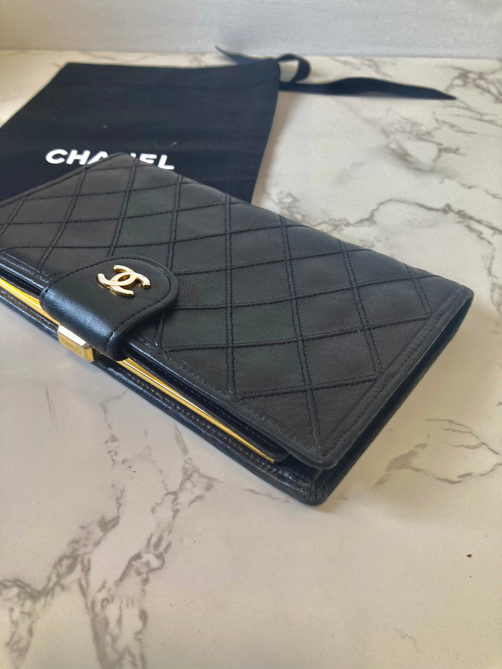 CHANEL Rare Black x Gold Long Bi-fold Wallet