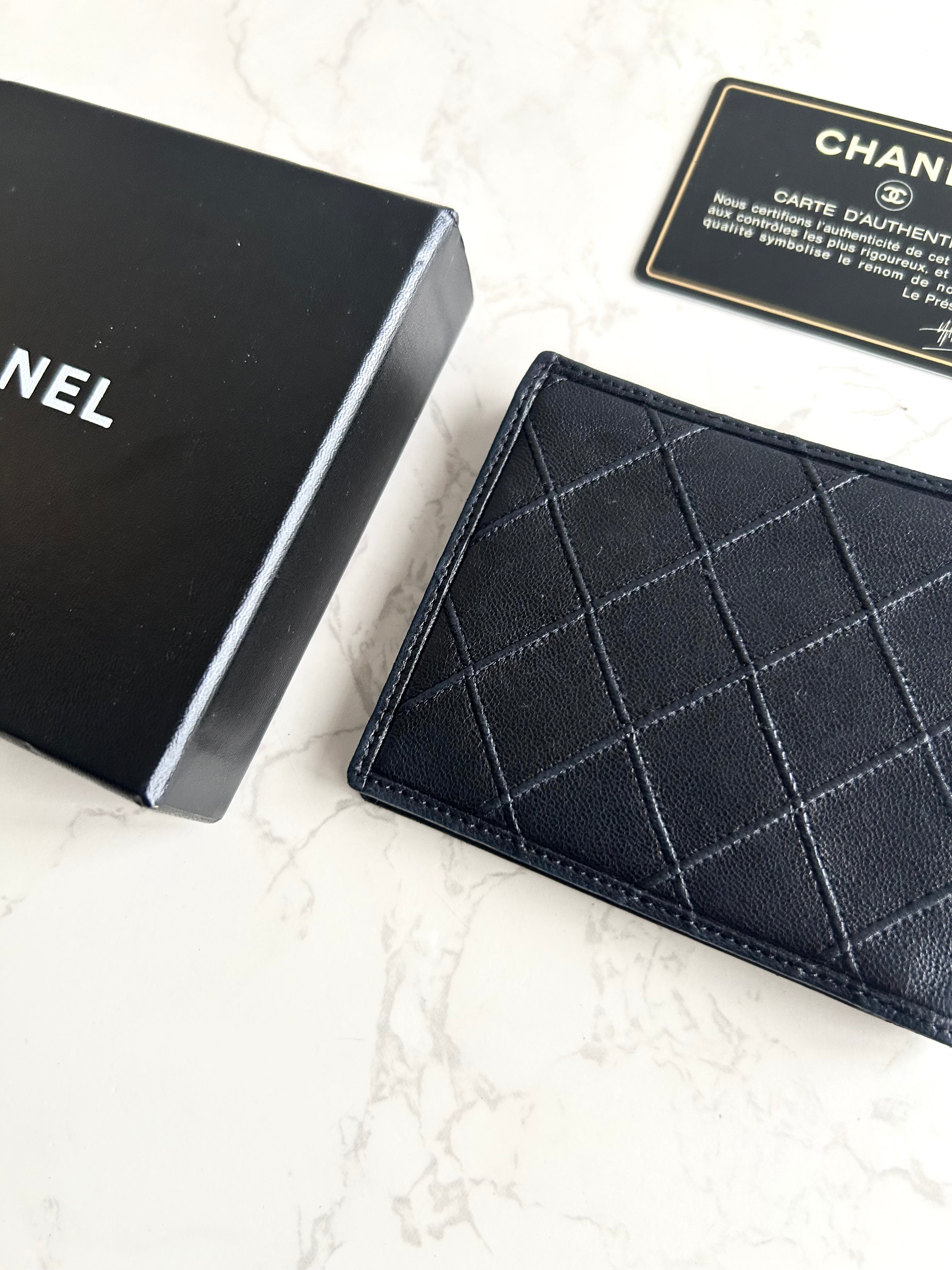 Chanel 黑色小羊皮革中夾 錢包 短夾 皮夾
