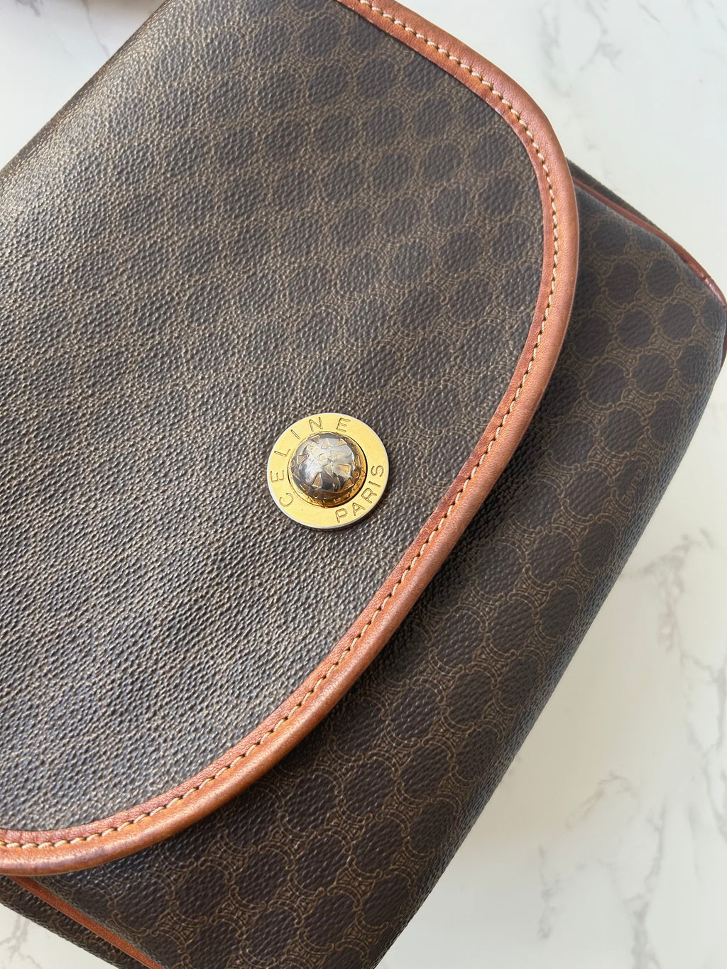 CELINE Rare Planet Brown Old Flower Leather Tofu Small Bag/Side Bag/Messenger Bag