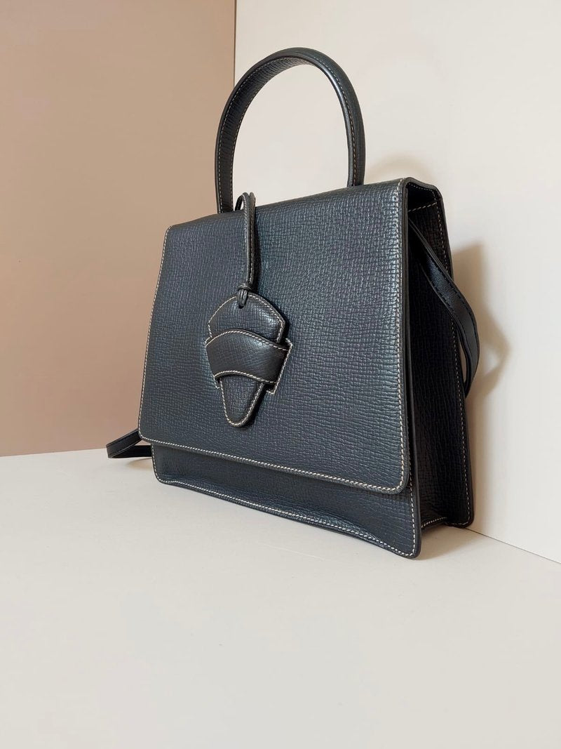 LOEWE rare navy blue black leaf Kelly dual-use side bag / oblique bag / handbag