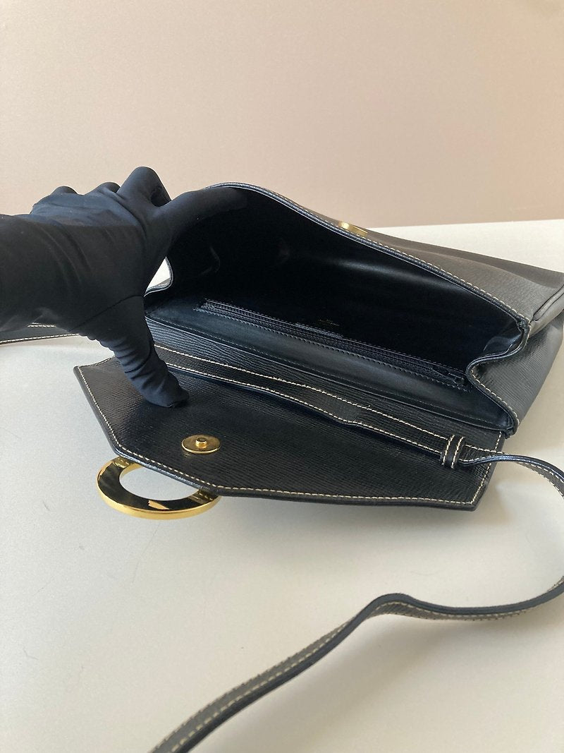 CELINE black large gold ring envelope leather small bag/side bag/crossbody bag