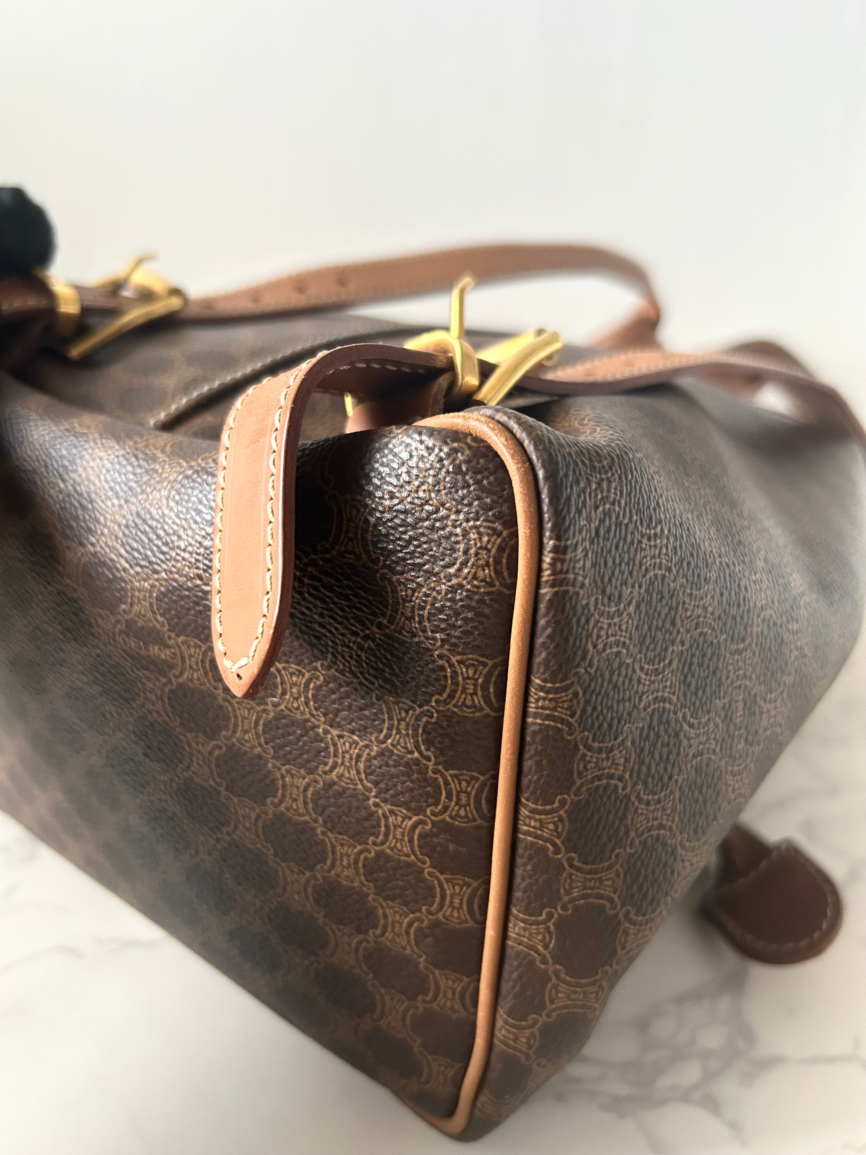 CELINE Rare Brown Monogram Flap Leather Backpack