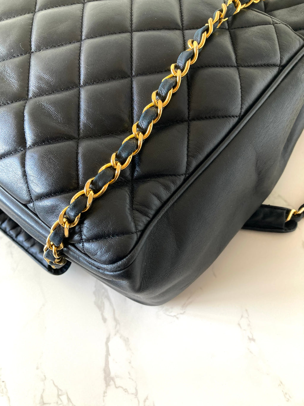 CHANEL Metalasse Black x Gold Lamb Leather Chain Tote Bag