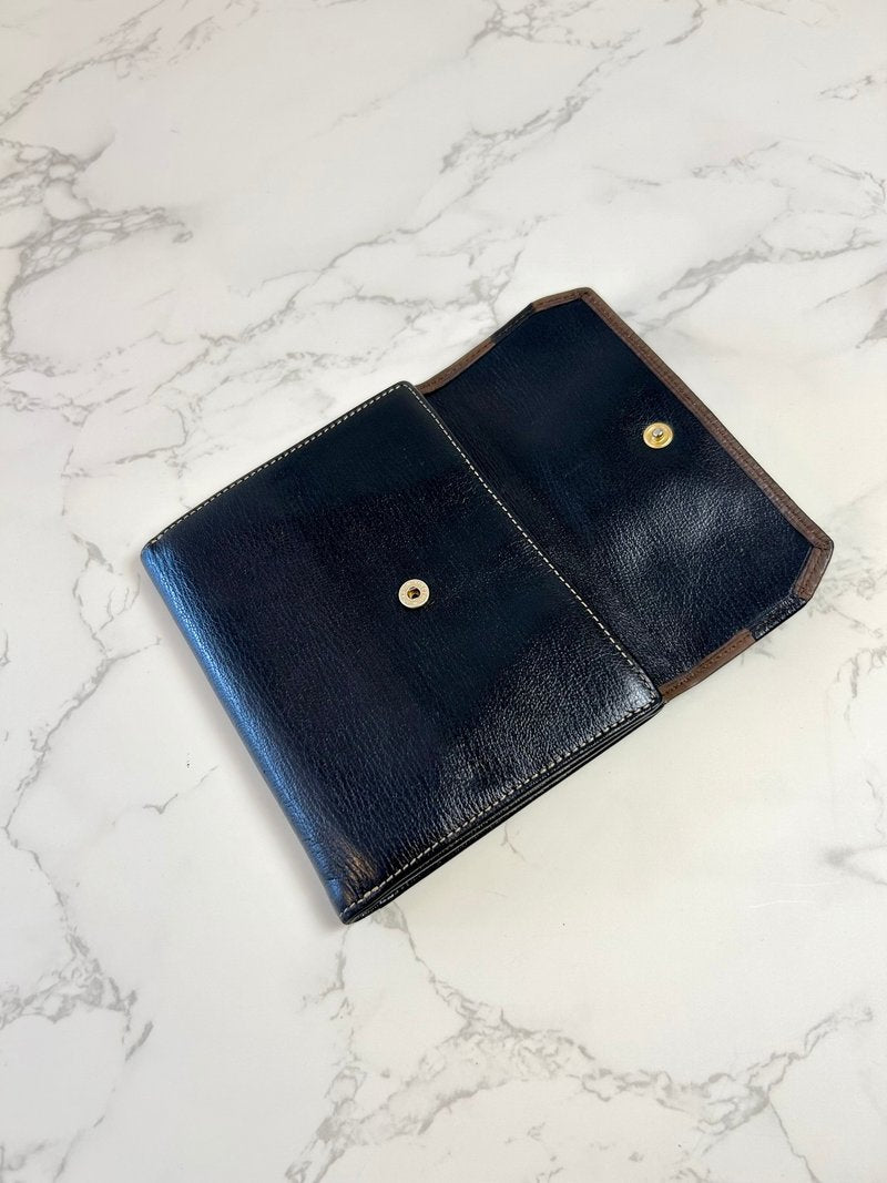 LOEWE rare snake bone black cowhide leather short wallet / small wallet / coin purse
