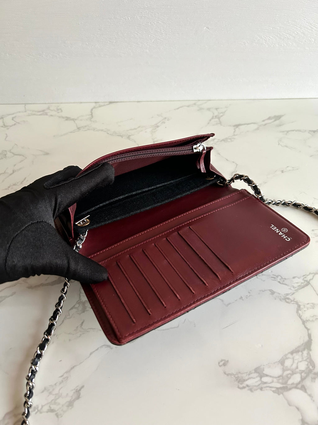 CHANEL Black Caviar Leather WOC Long Wallet / Side Bag / Crossbody Bag