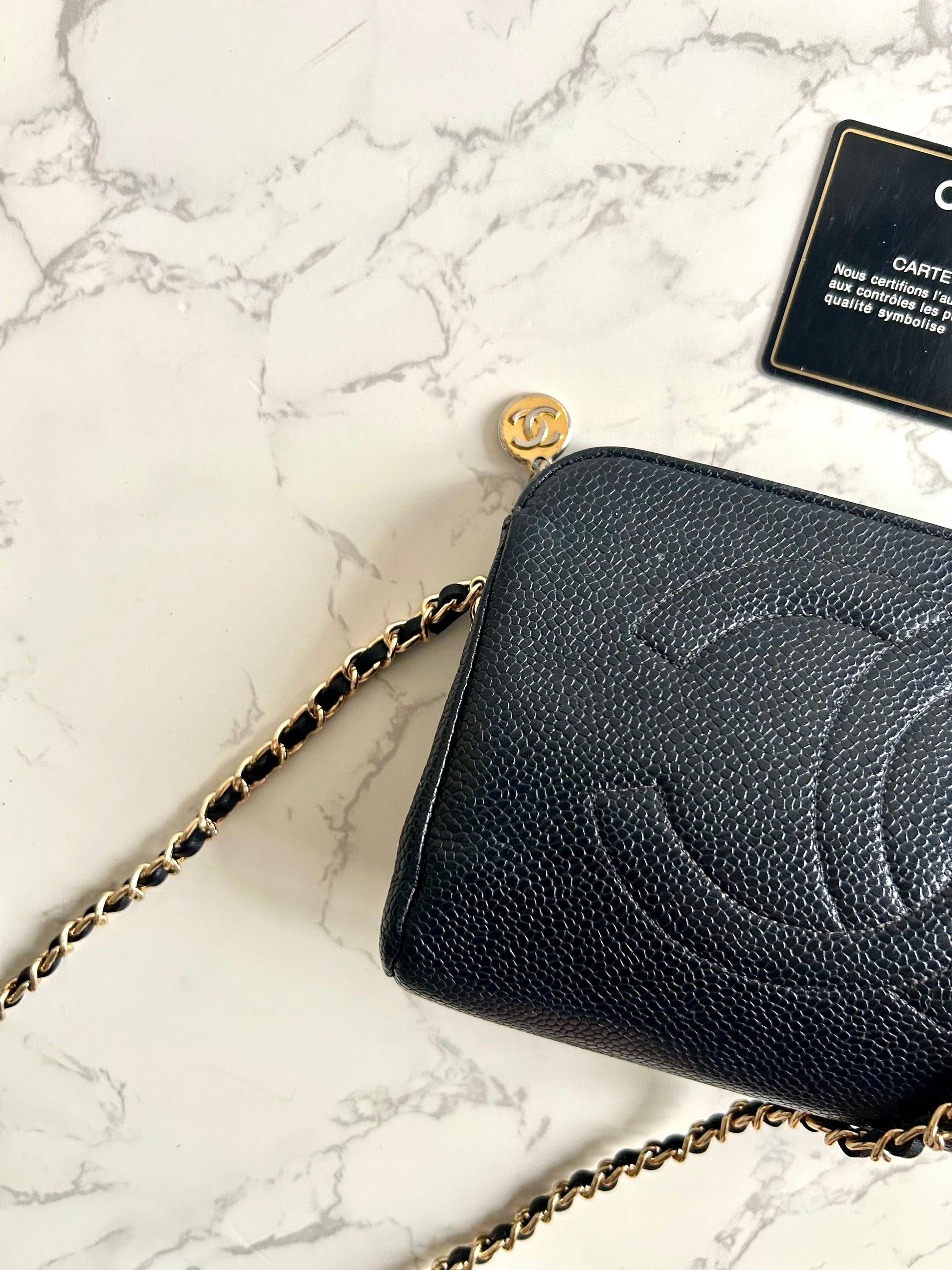 CHANEL Rare Black Caviar Leather Side Bag/Messenger Bag/Clutch