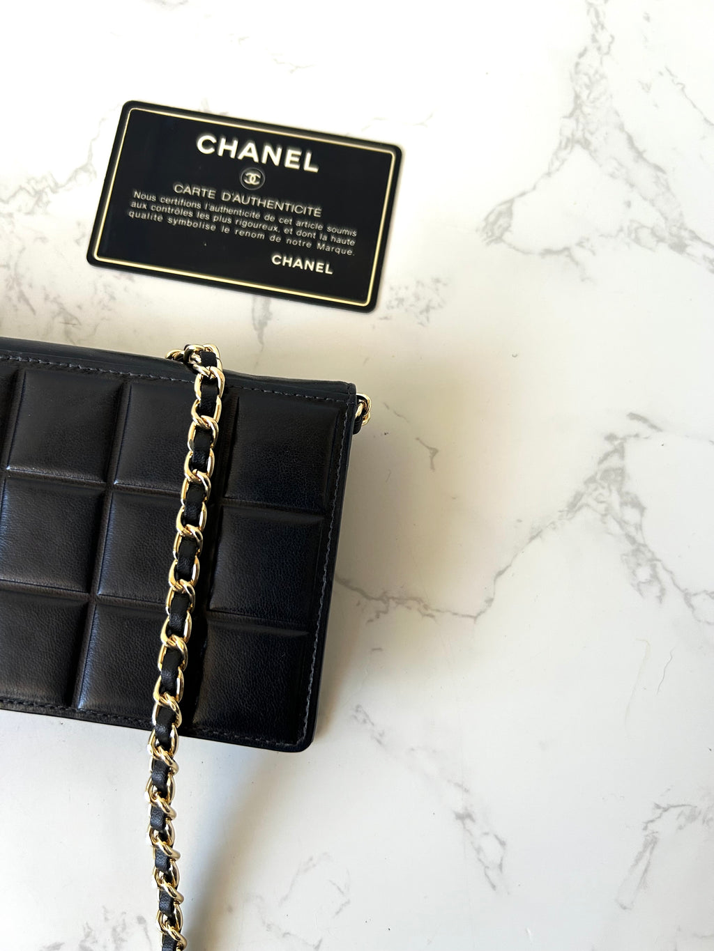 CHANEL 黑色冰格金扣WOC長錢包/斜背包/側背包