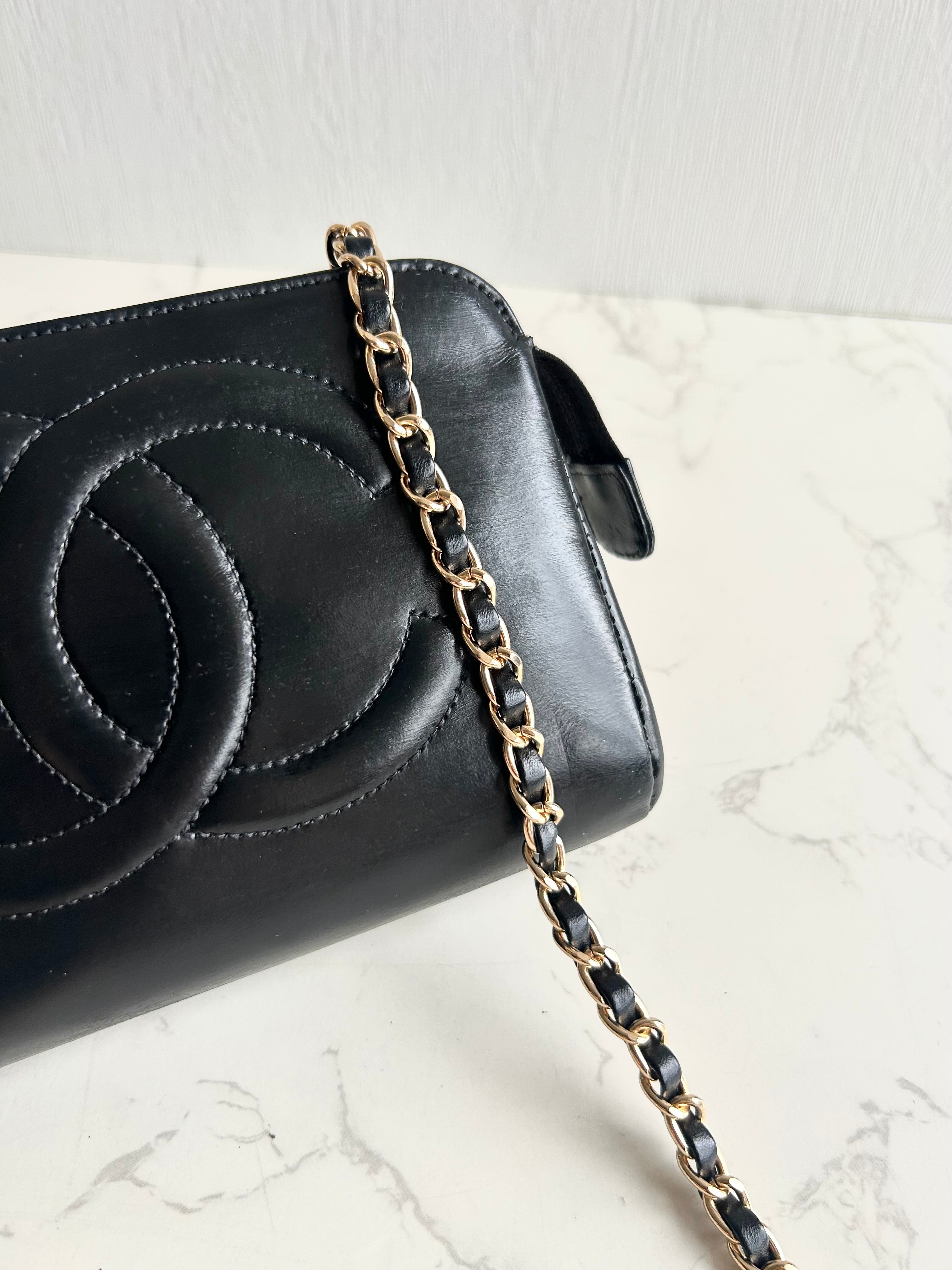 Chanel黑金色皮革斜背包 單肩包 側背包 中古包