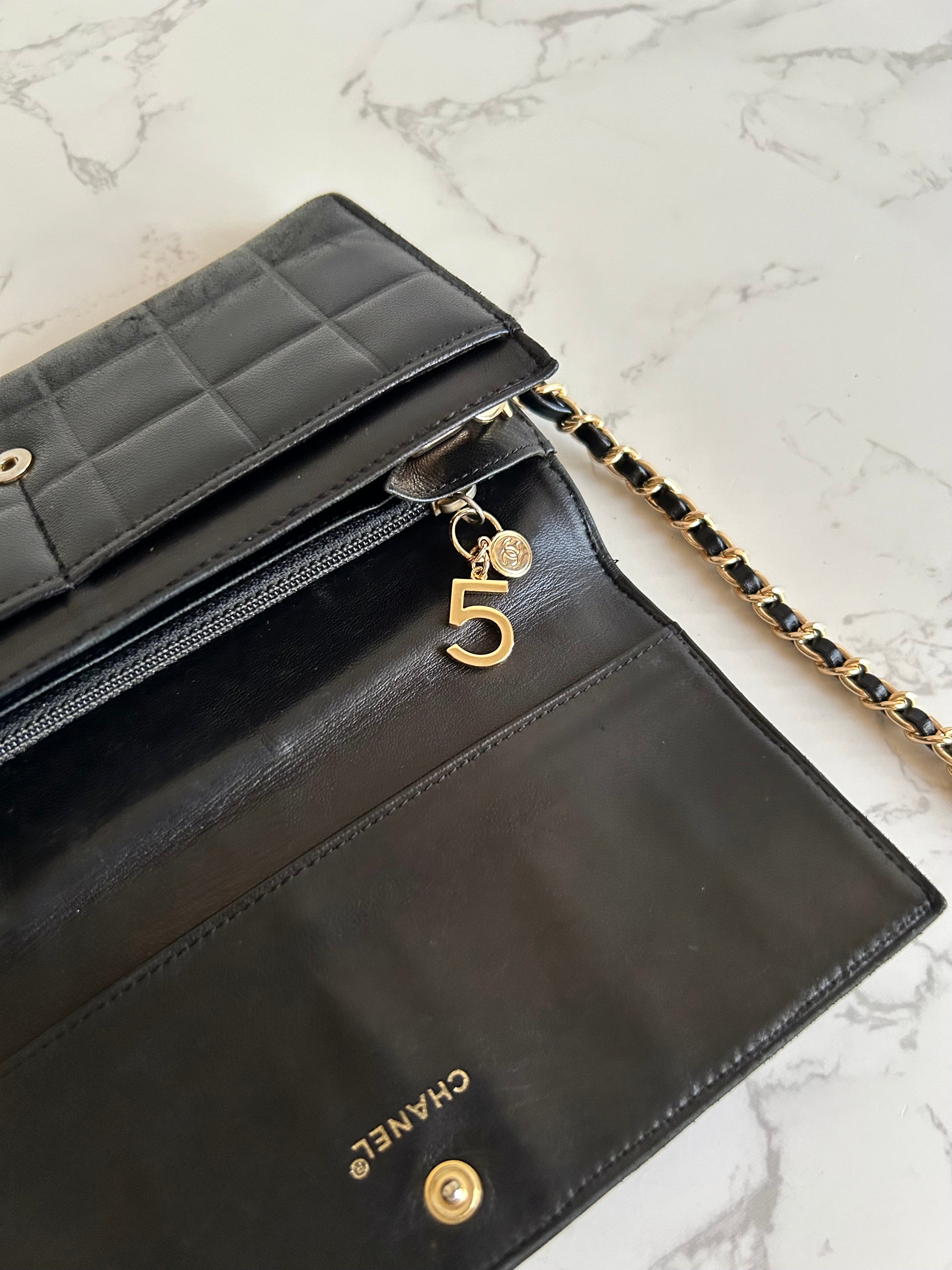 CHANEL Black Ice Cube Gold Buckle WOC Long Wallet / Diagonal Bag / Side Bag