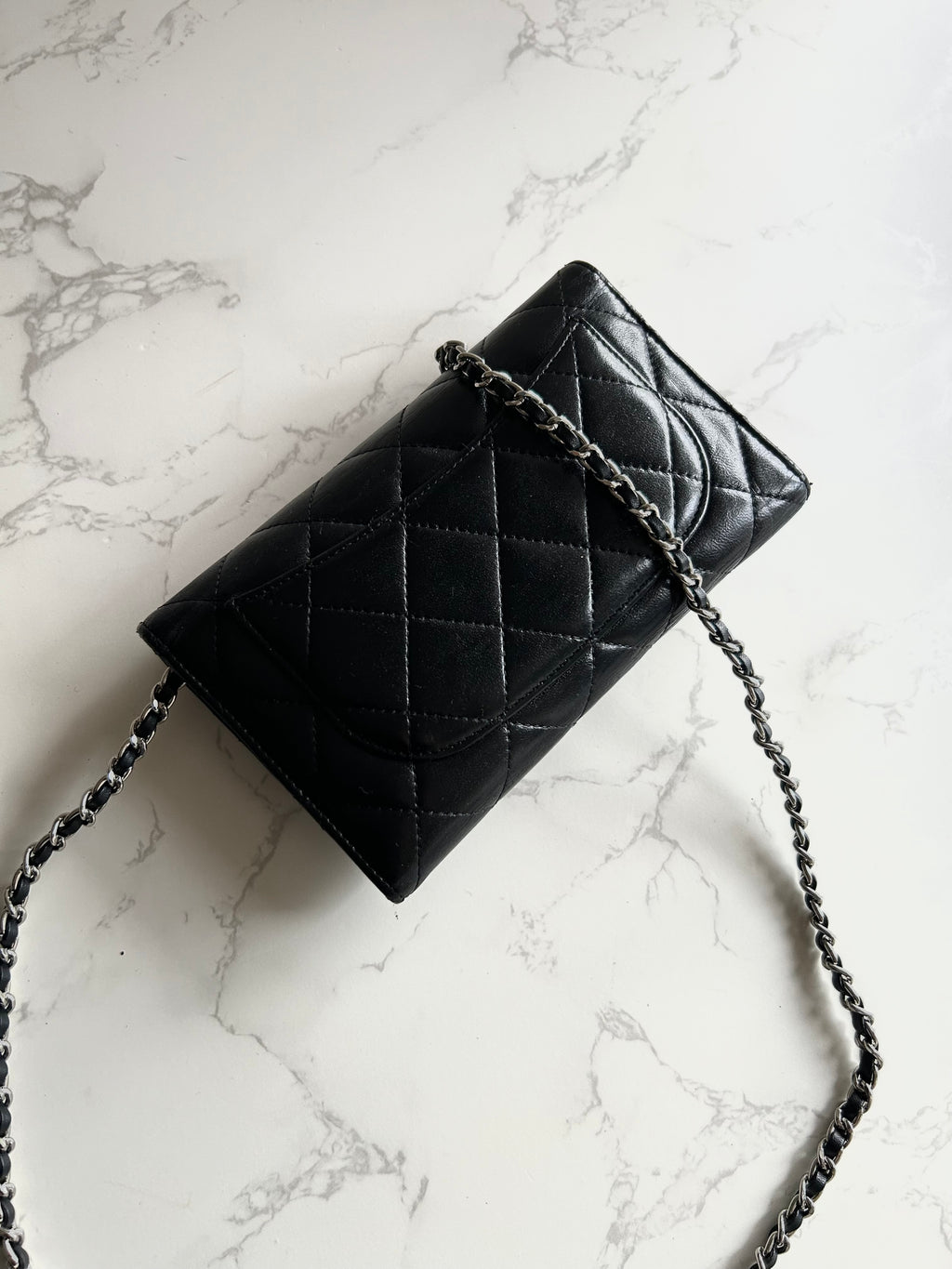 CHANEL Black Lambskin WOC Long Wallet / Side Bag / Crossbody Bag