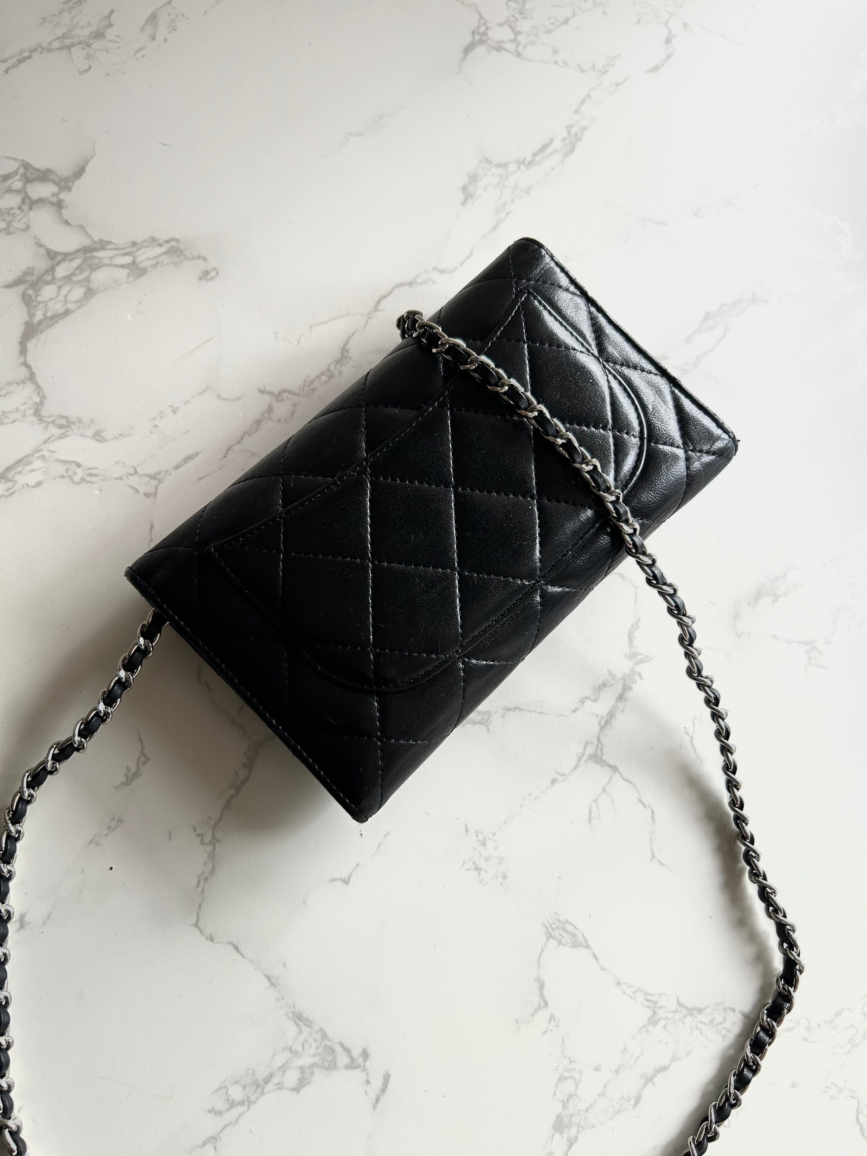 CHANEL Black Lambskin WOC Long Wallet / Side Bag / Crossbody Bag