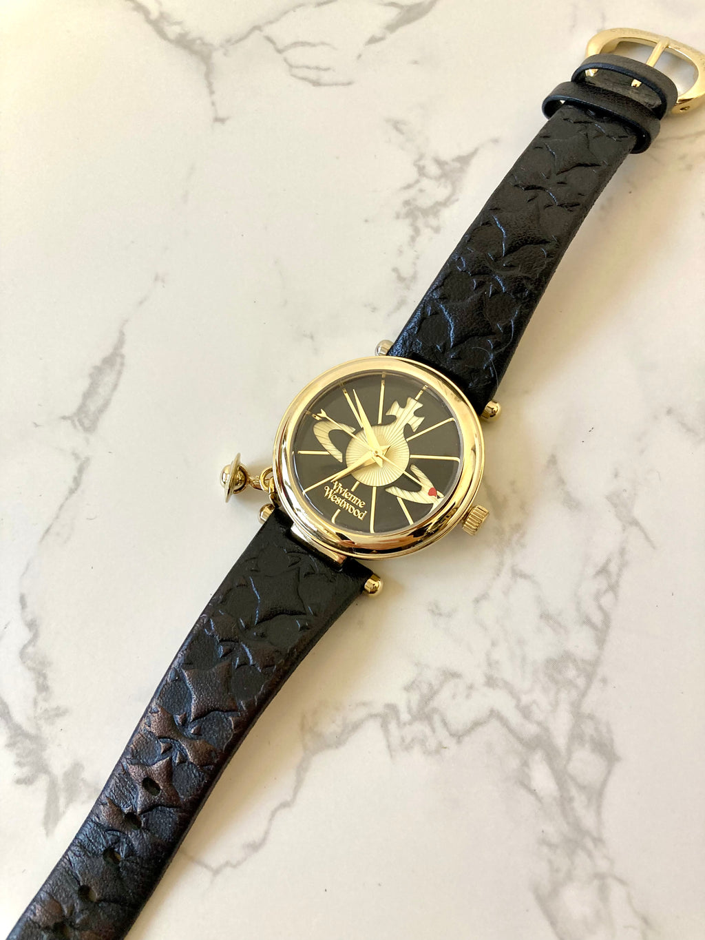 VIVIENNE WESTWOOD Black x Gold Unisex Quartz Watch with Planet Accessory