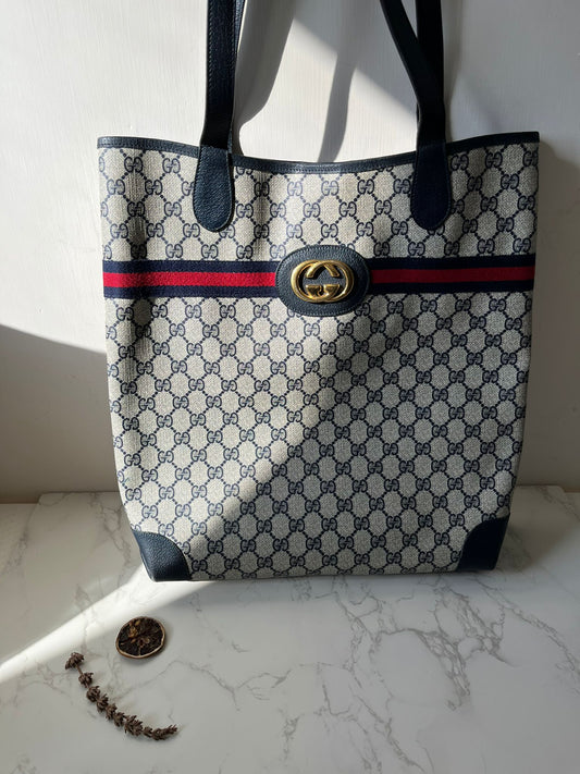 GUCCI Navy Monogram Tote Bag