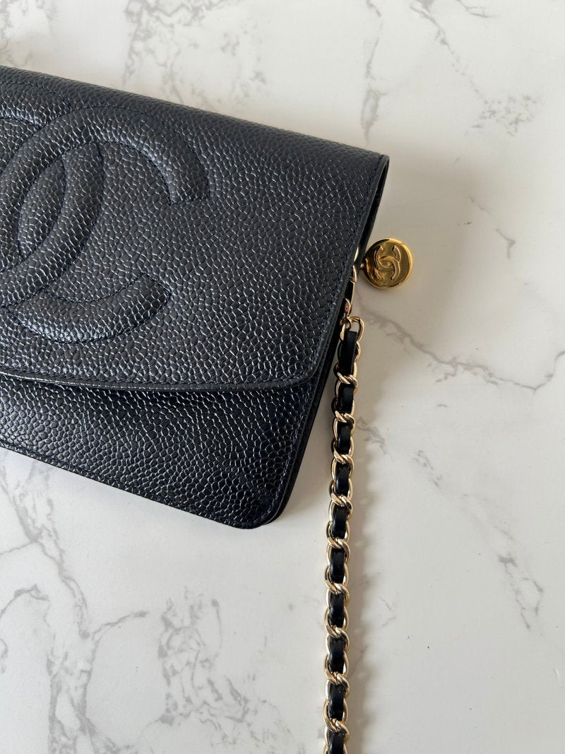 CHANEL Rare Black Caviar Chain WOC/Side Bag/Messenger Bag