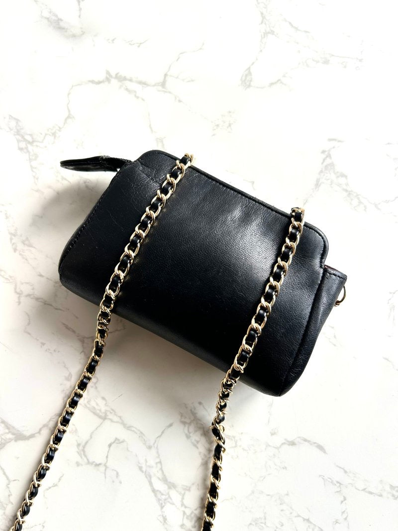 Chanel黑色皮革中古包 斜背包 單肩包 側背包 二手包
