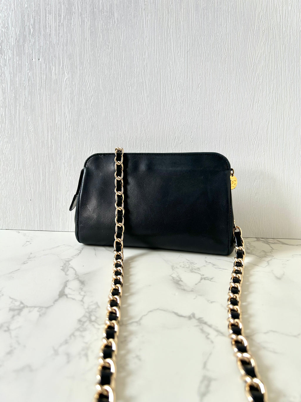 CHANEL Black Lambskin WOC Long Wallet / Side Bag / Crossbody Bag