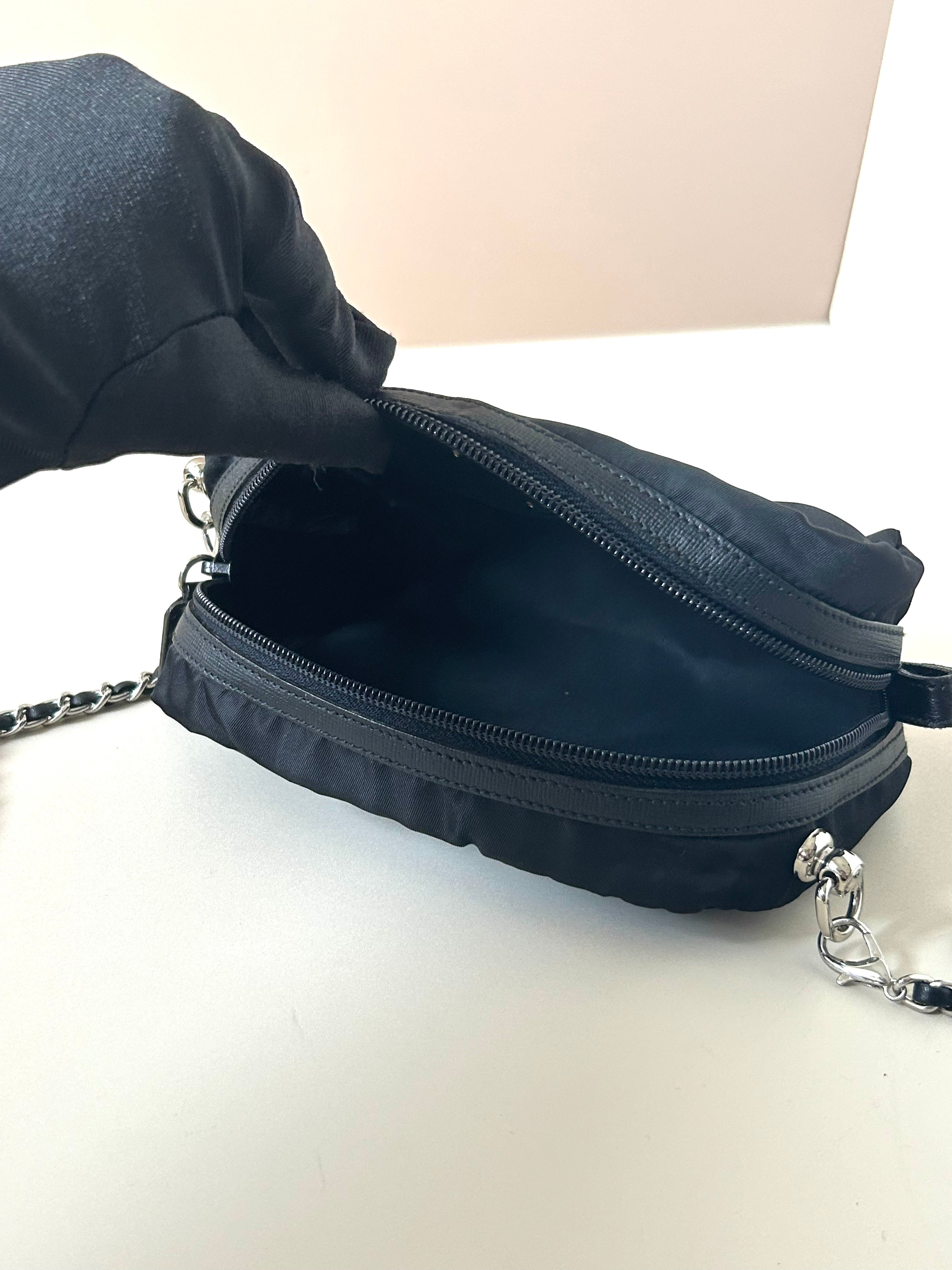 PRADA parachute black chain small bag/shoulder bag/side backpack