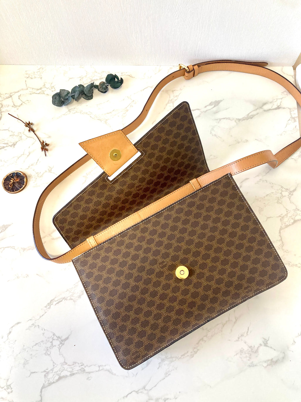 CELINE Rare Brown Macadam Crossbody Messenger Bag