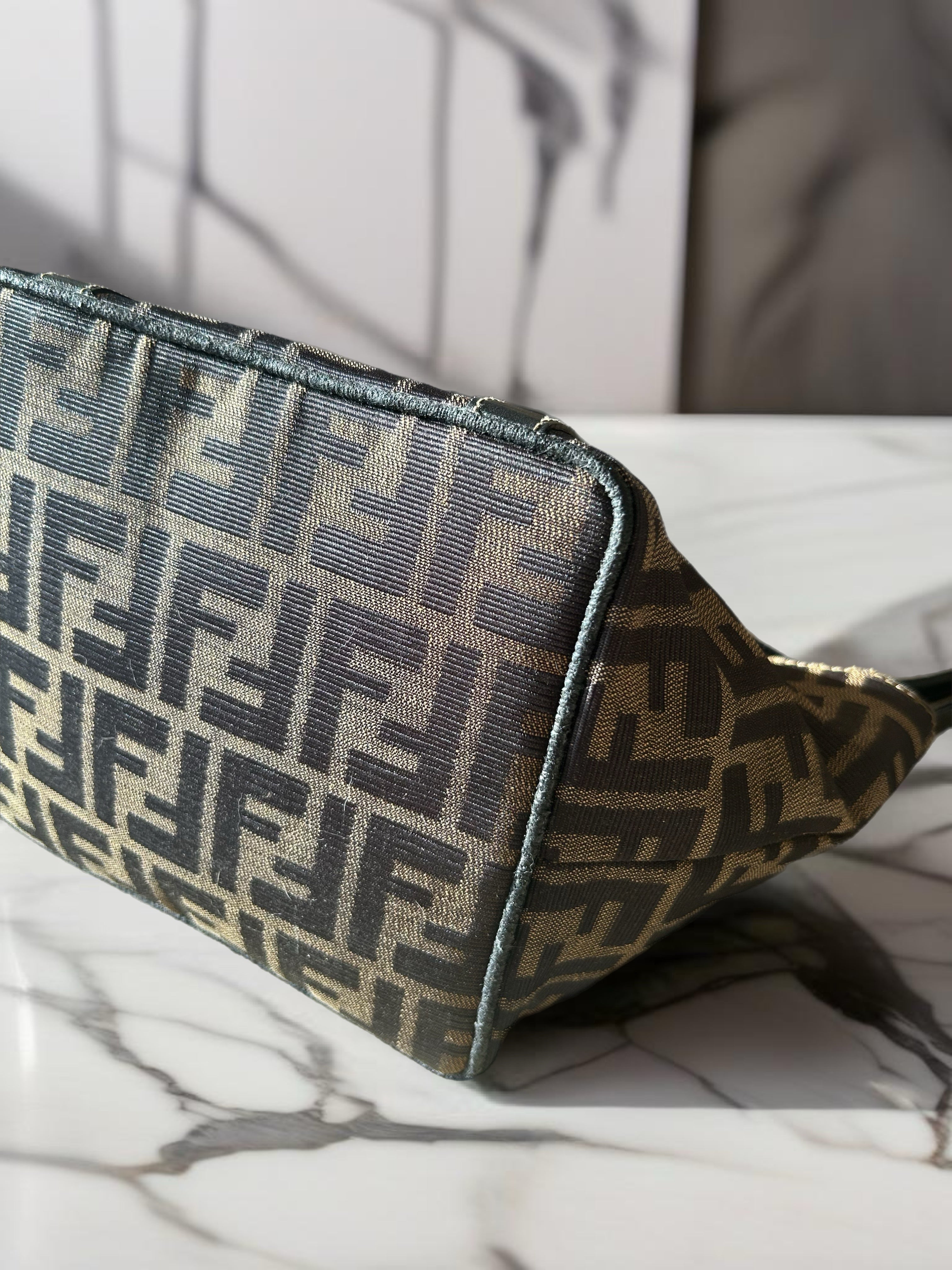 FENDI Zucchino Brown Monochrome Tote Bag/Slant Bag/Side Bag