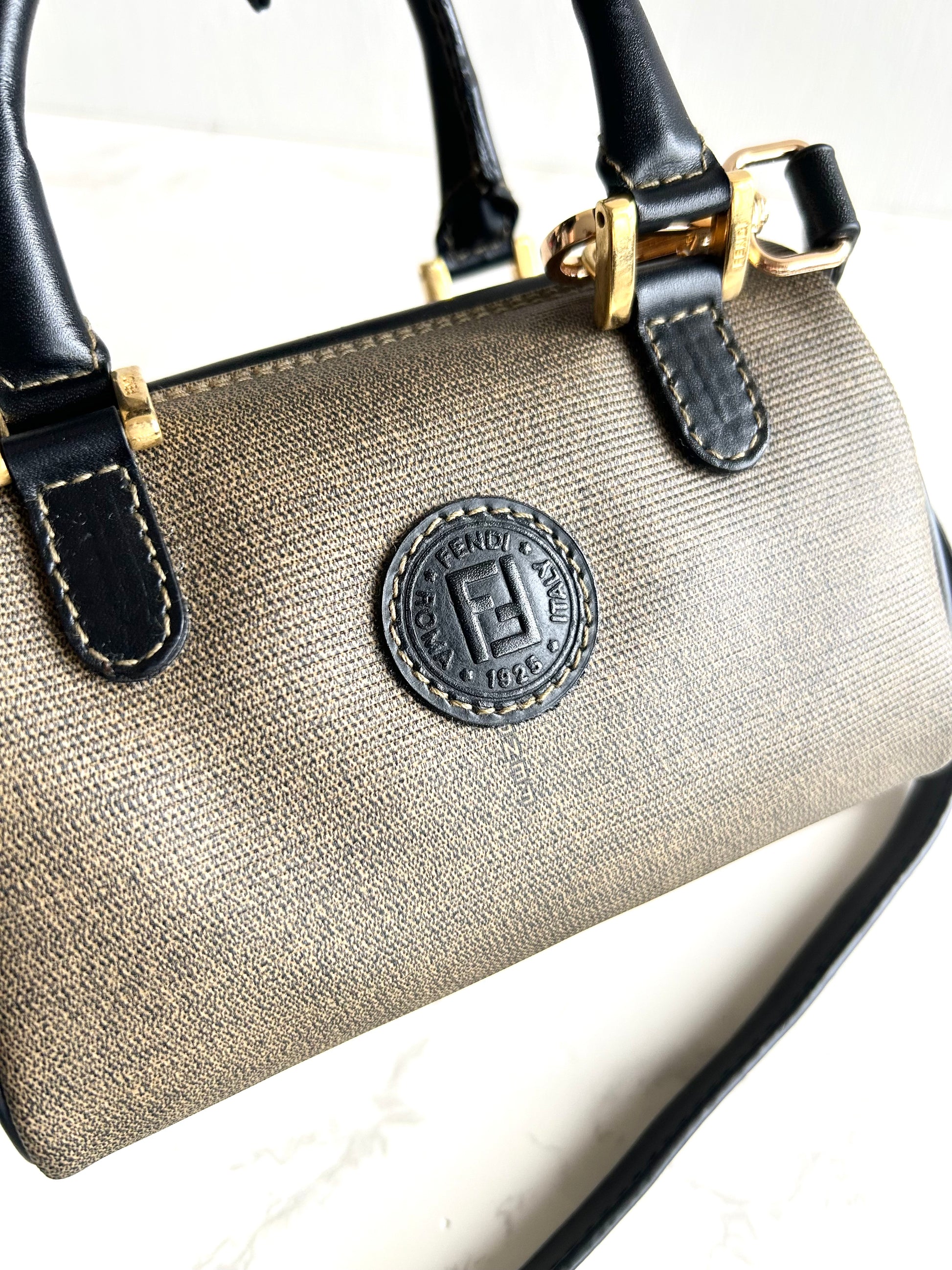 絕版中古包 Fendi 80-90s 迷你拼皮波士頓包 斜背包 側背包