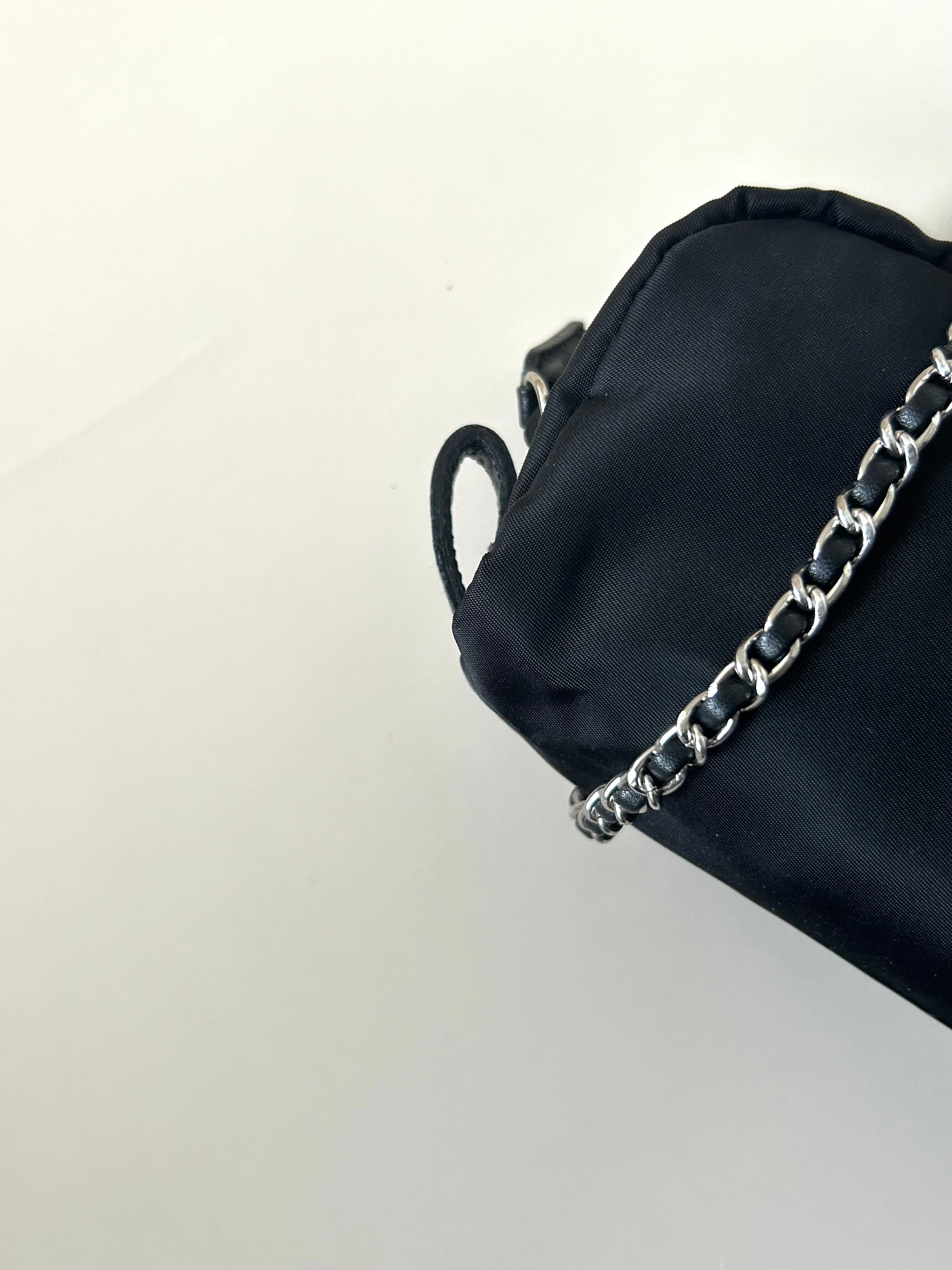 PRADA parachute black chain small bag/shoulder bag/side backpack