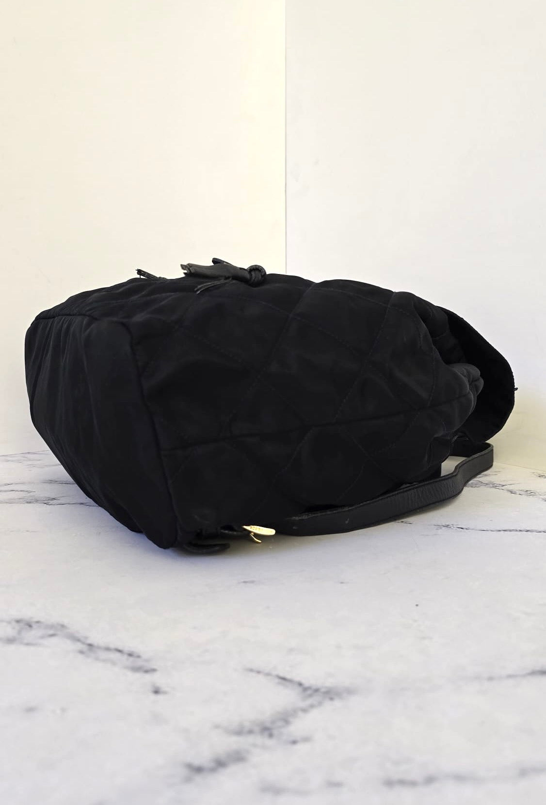 Prada 黑藍外縫格紋流蘇雙肩包 後背包 背囊