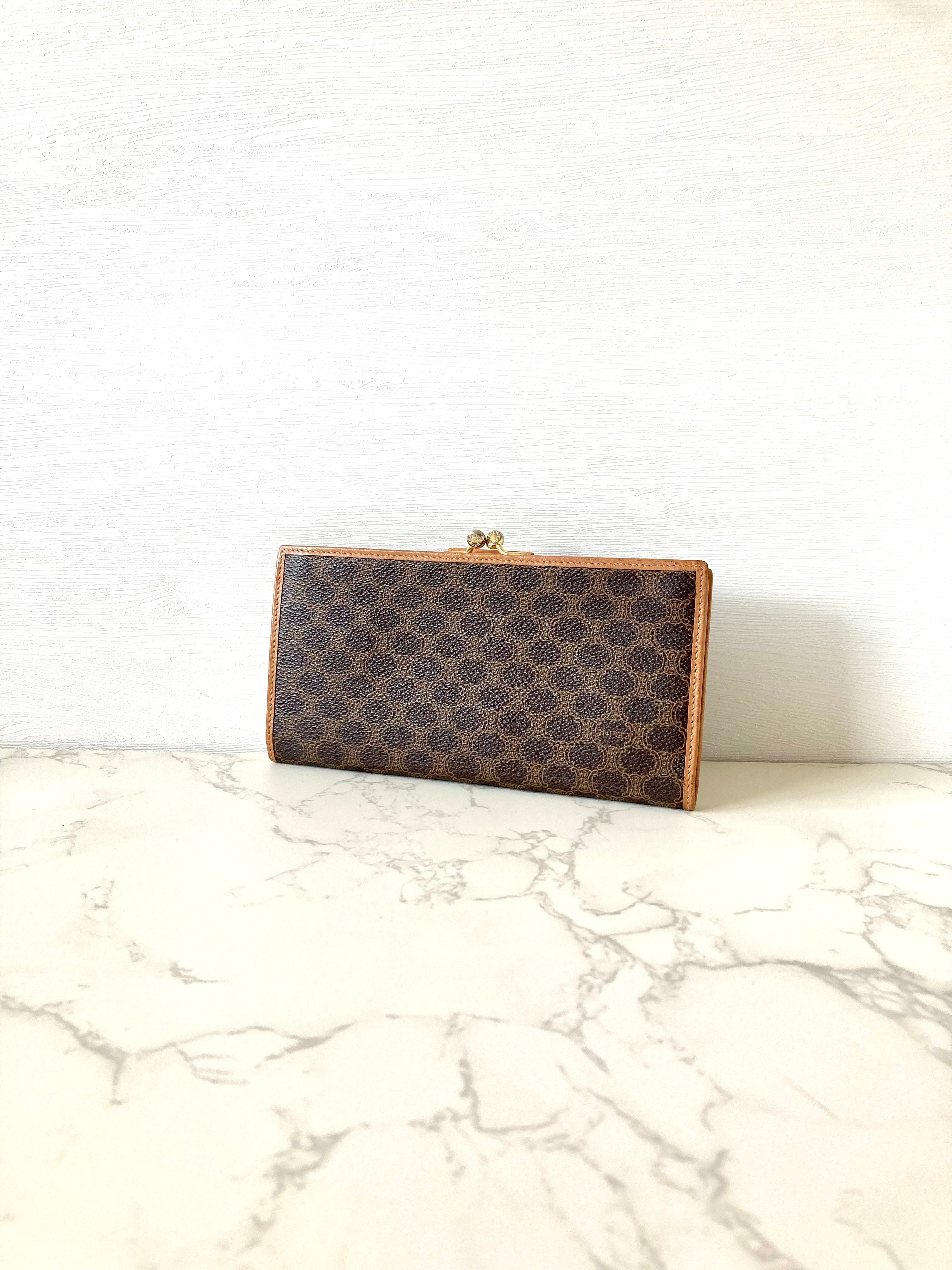 CELINE Brown Macadam Gold Triomphe Long Bi-fold Wallet