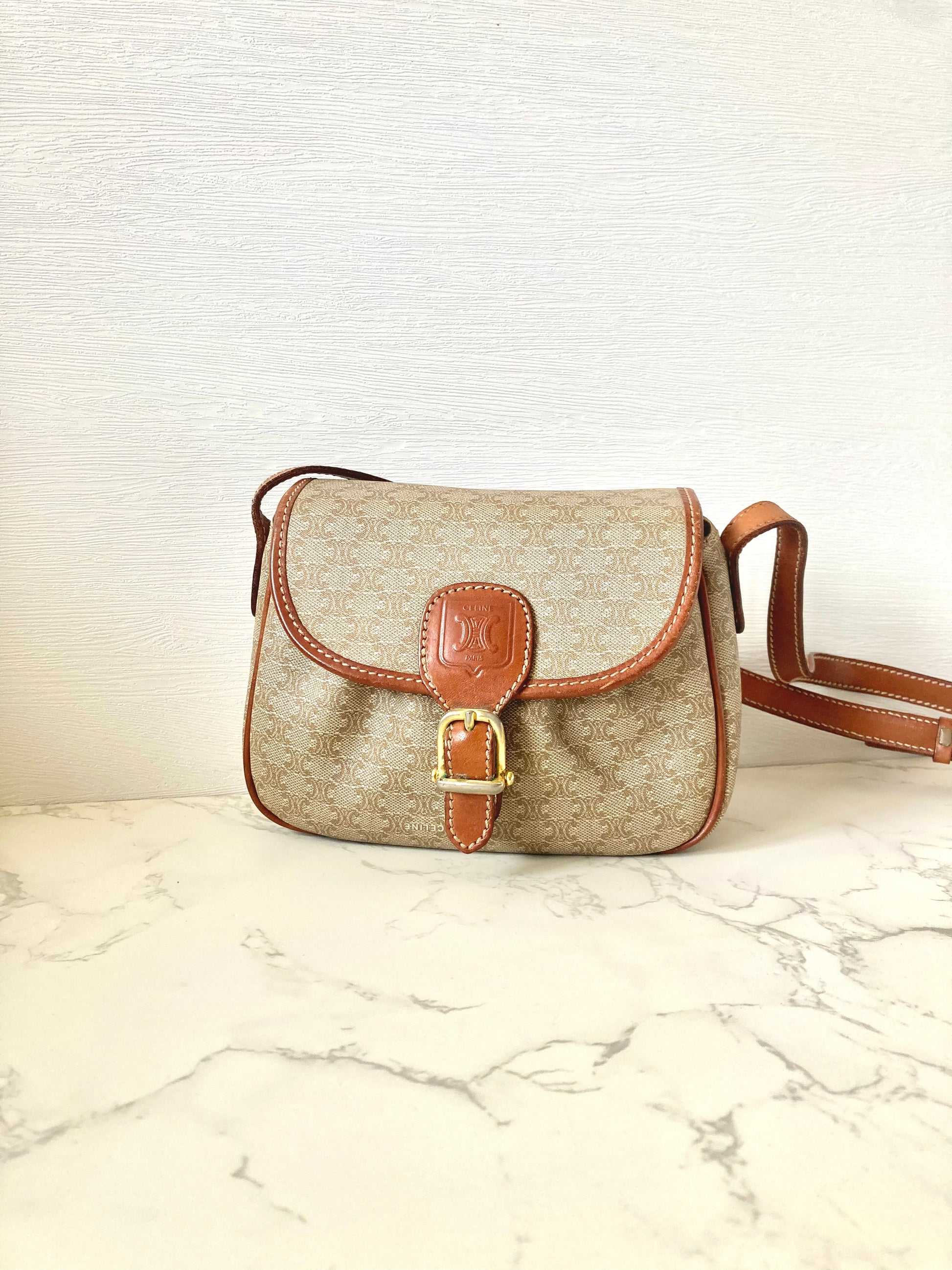 CELINE Macadam Beige Monogram Small Pumpkin Bag
