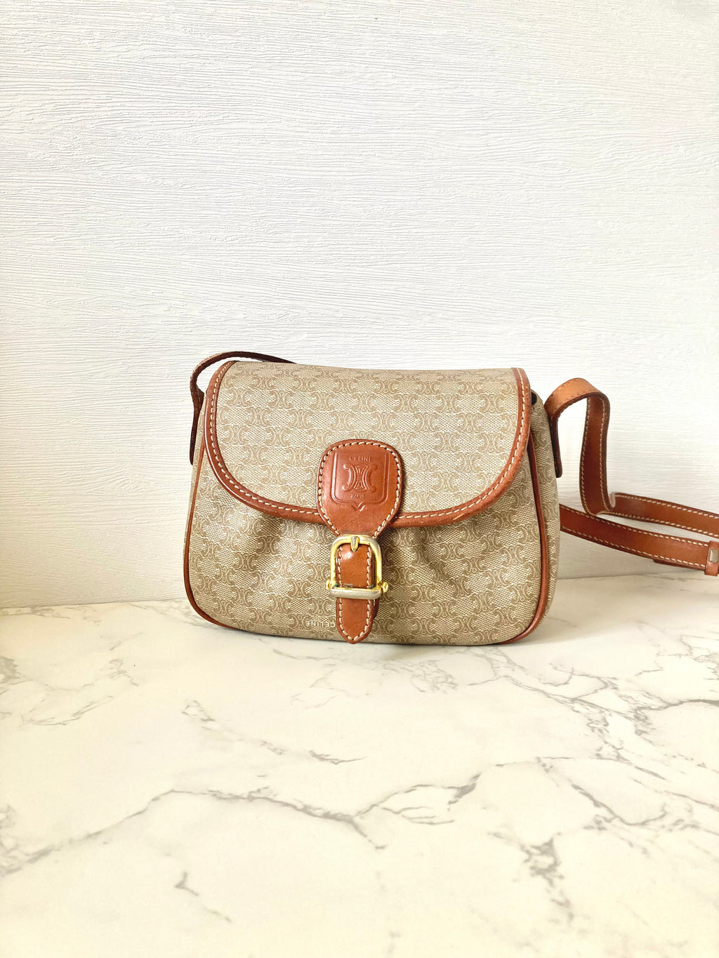 CELINE Macadam Beige Monogram Small Pumpkin Bag
