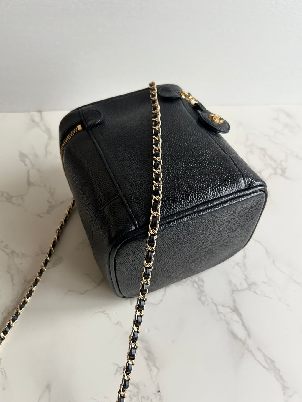 Chanel黑色魚子醬Vanity Box盒子包/斜背包/側背包