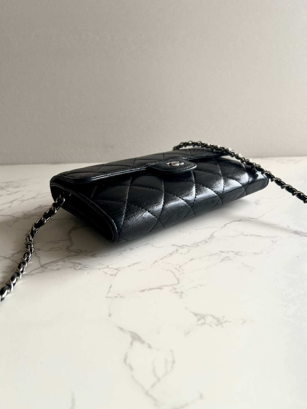 CHANEL Black Lambskin WOC Long Wallet / Side Bag / Crossbody Bag
