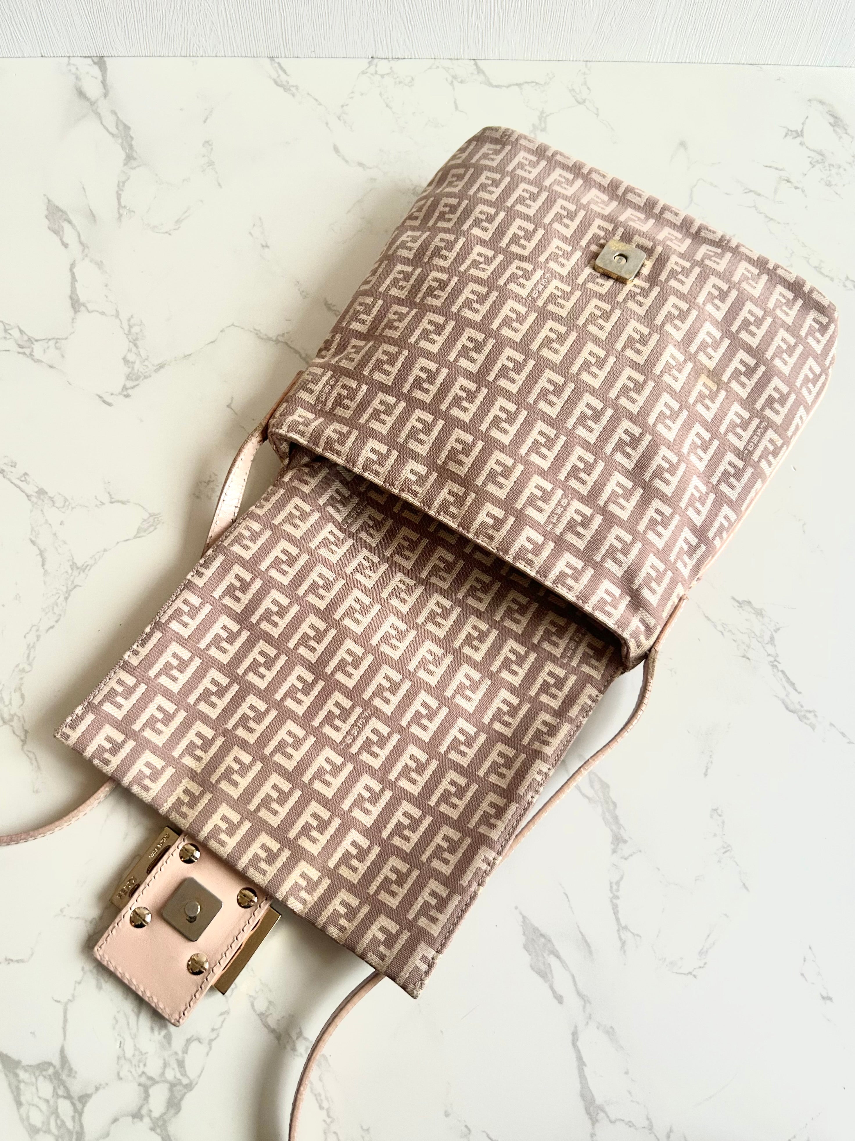 FENDI Rare Dried Rose Gold Buckle Zucca Monogram Shoulder Bag/Crossbody Bag