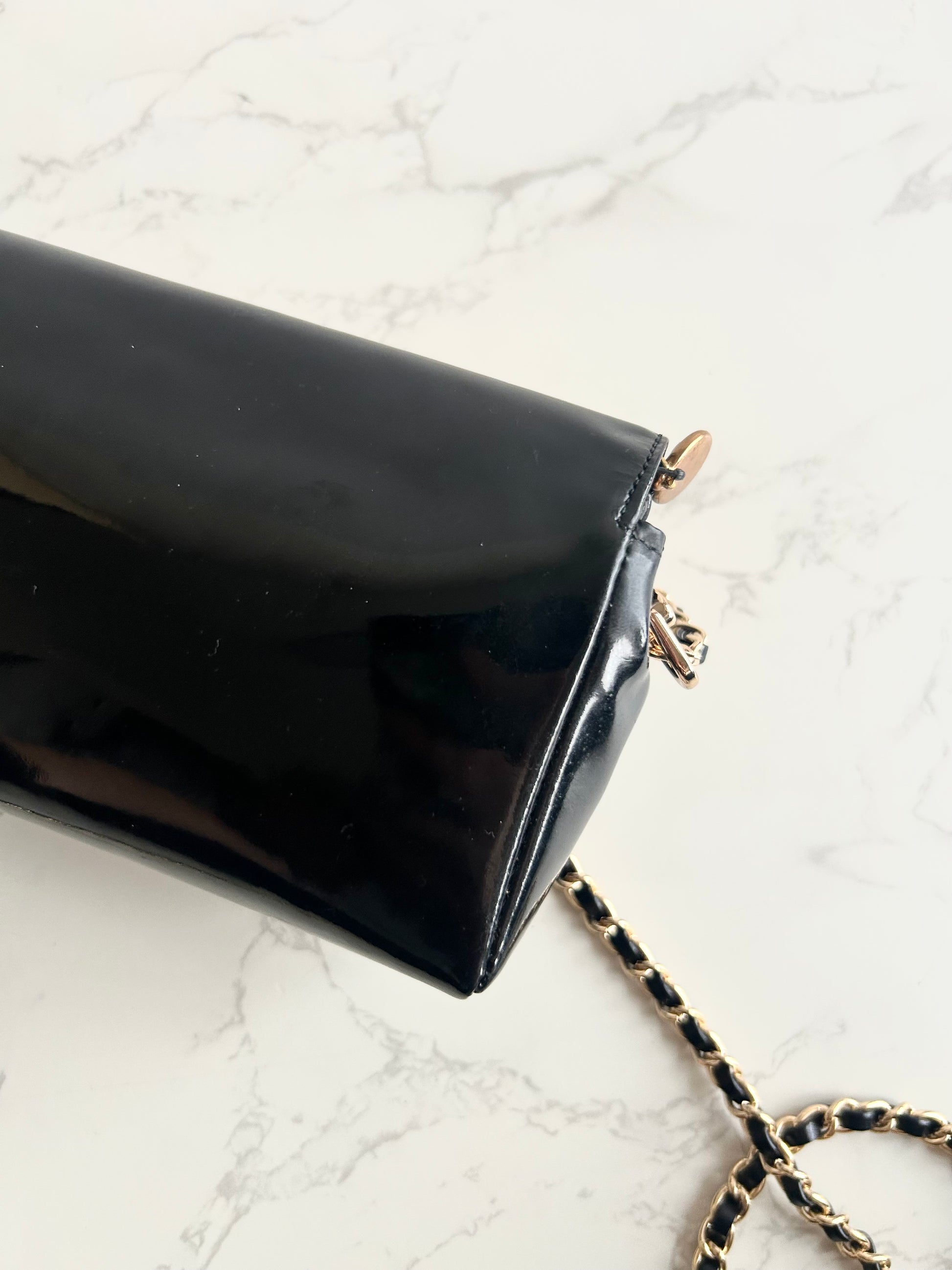 稀有中古Chanel 黑金色連鏡子斜背包 側背包