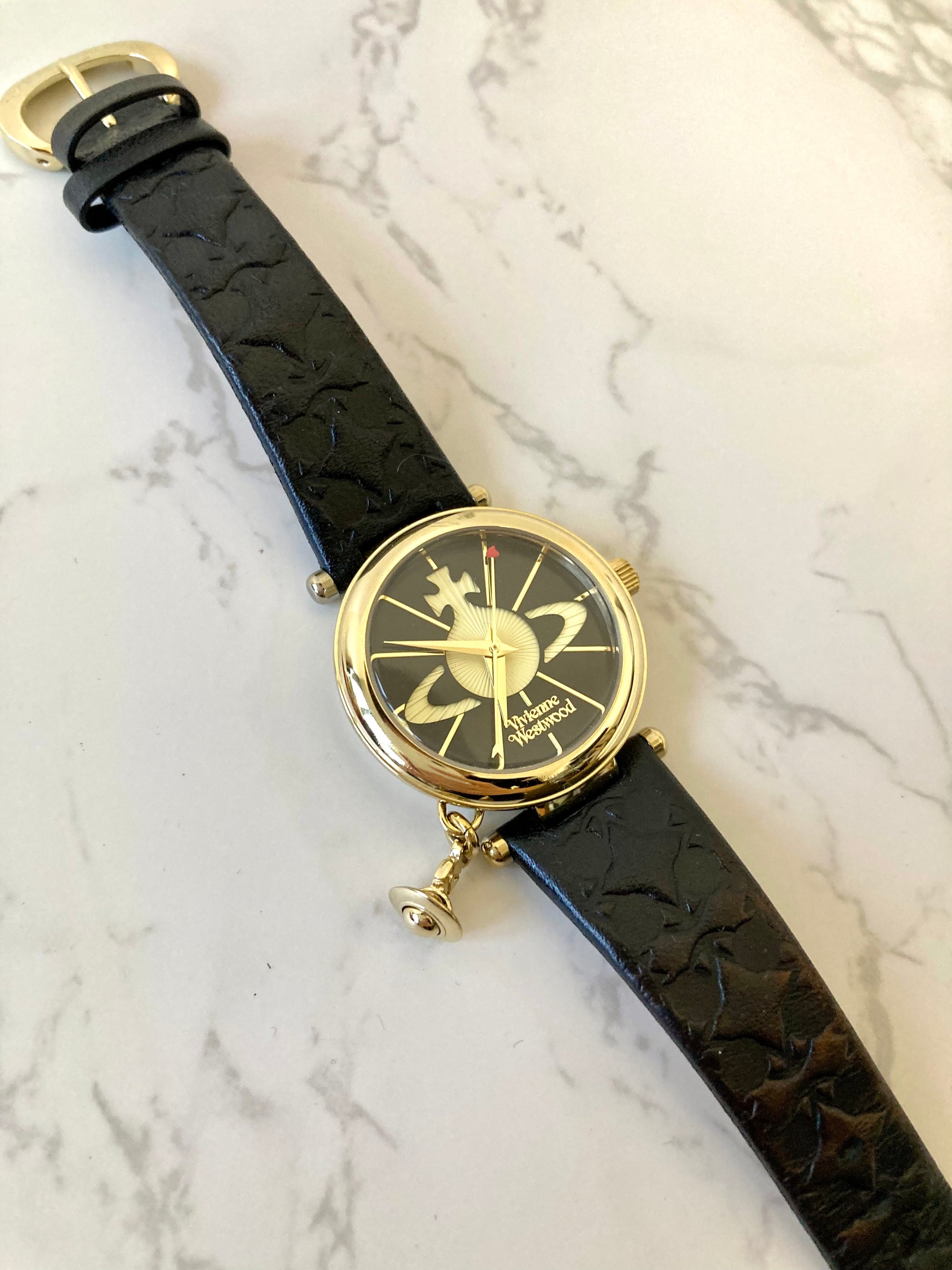 VIVIENNE WESTWOOD Black x Gold Unisex Quartz Watch with Planet Accessory