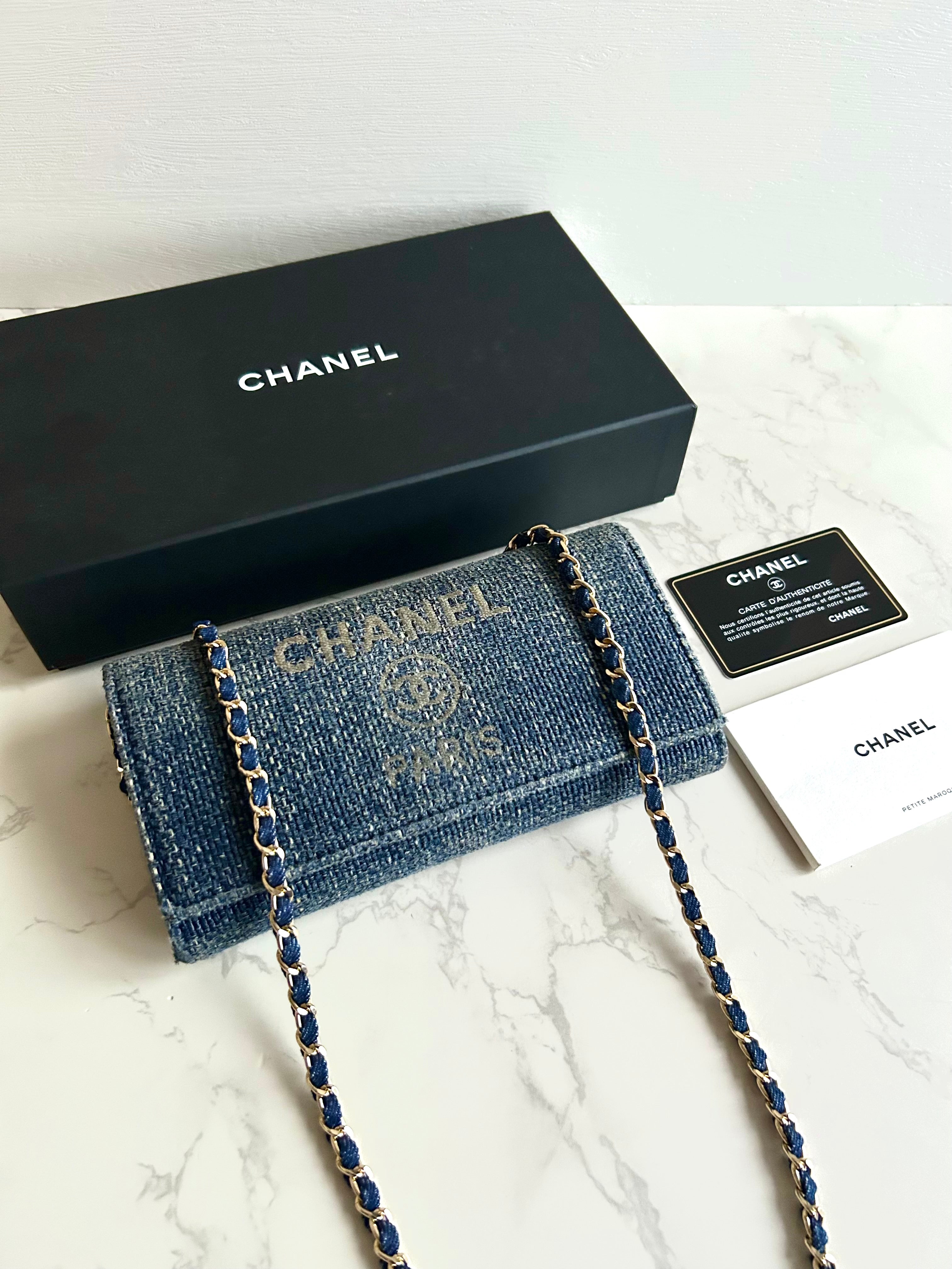 Rare Full Set Chanel Denim Patchwork WOC Shoulder Bag Crossbody Bag Long Wallet