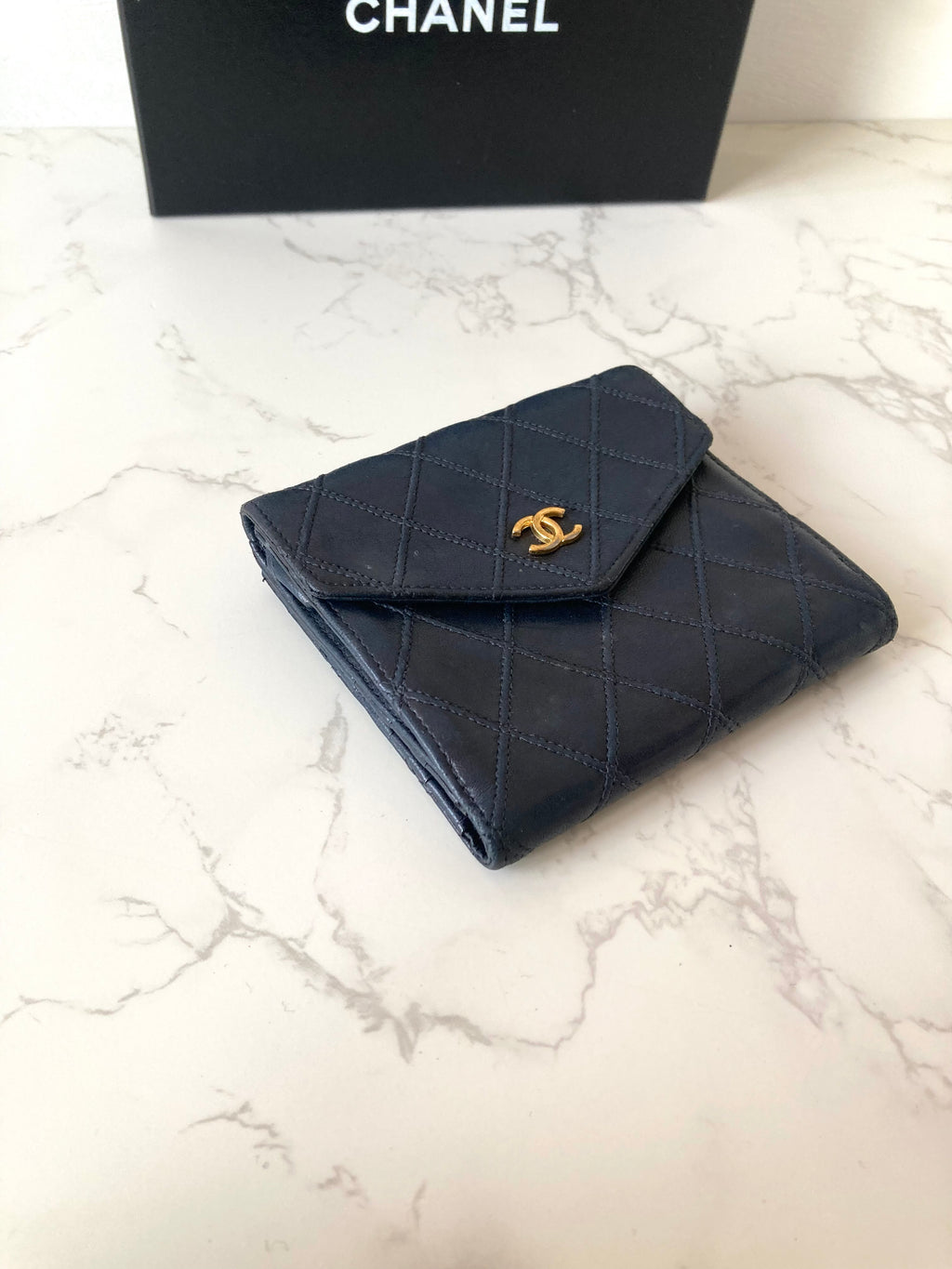 CHANEL Black x Gold Lamb Leather Compact Wallet