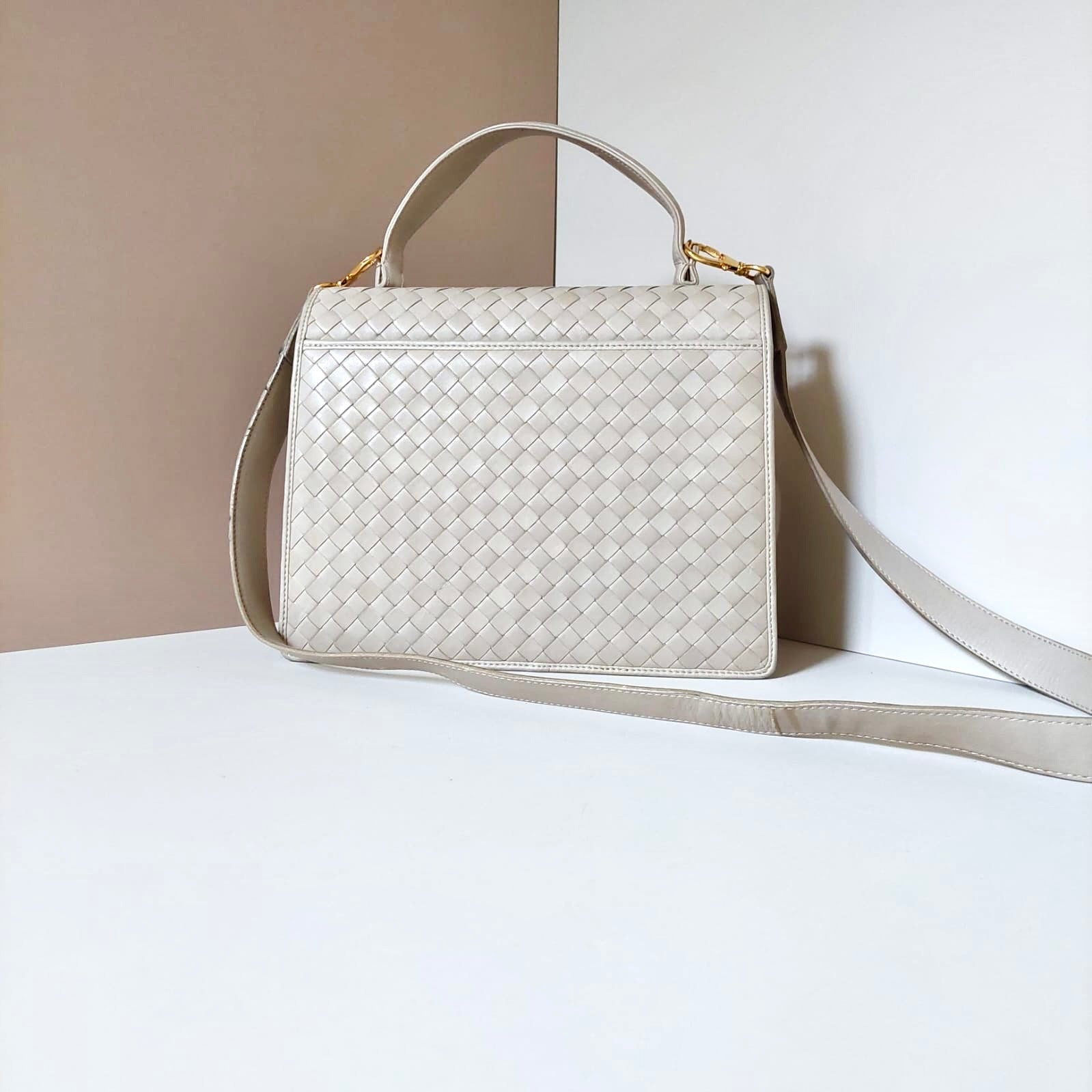 稀有Bottega Veneta米色凱莉皮革凱莉手提包/側背包/斜背包