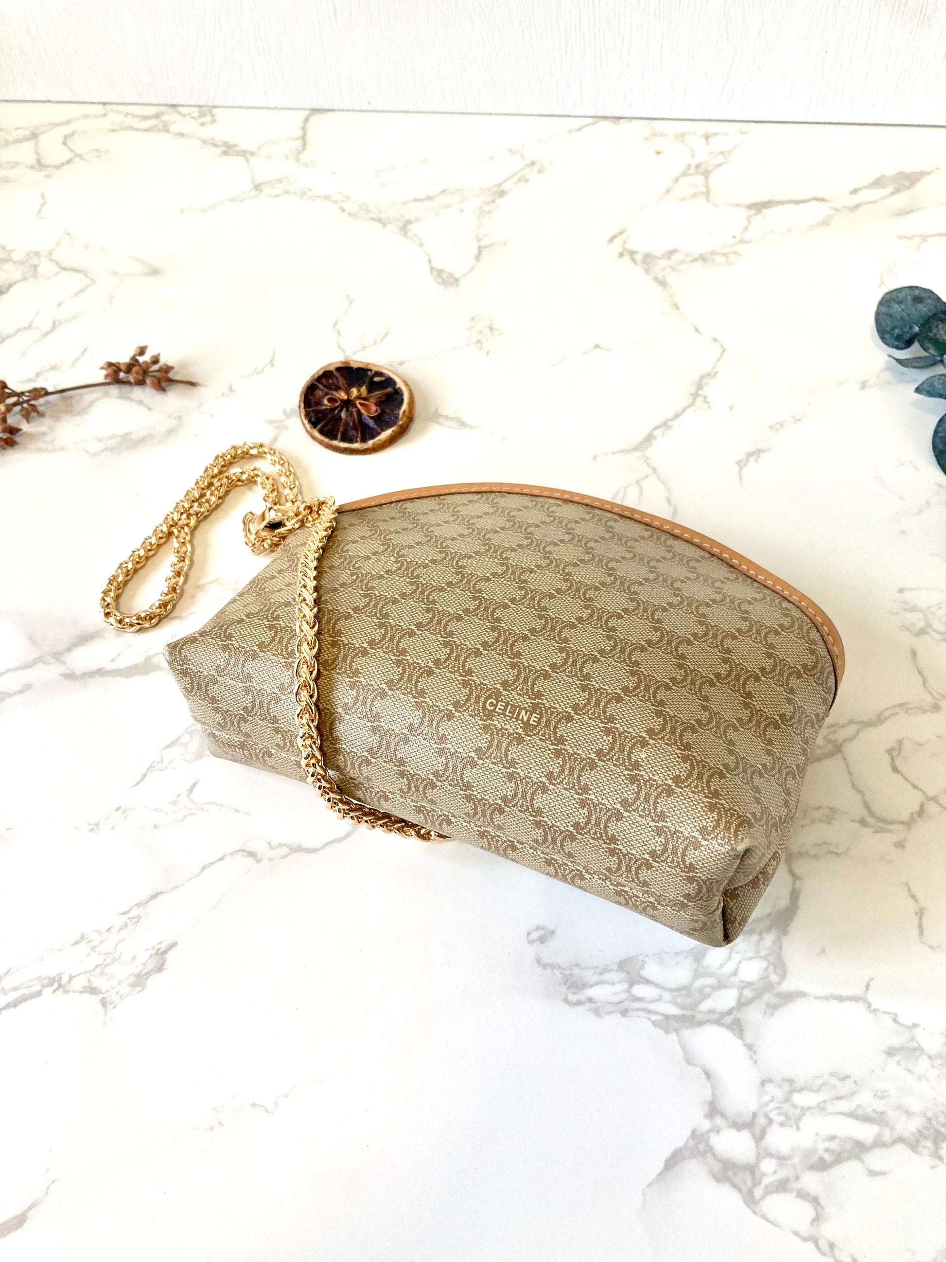 CELINE Beige Macadam Monogram Two-way Mini Crossbody / Clutch