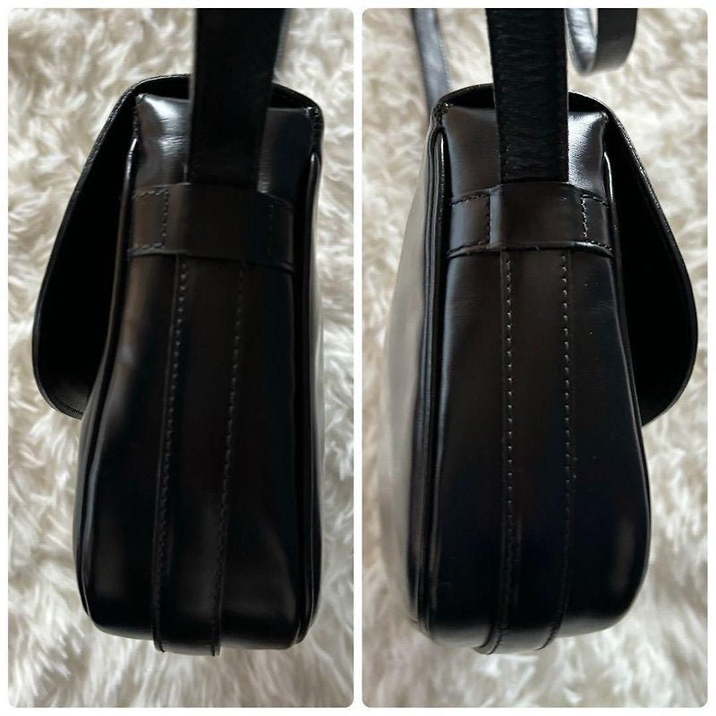 CELINE rare gold planet black leather tofu small bag / side bag / oblique bag