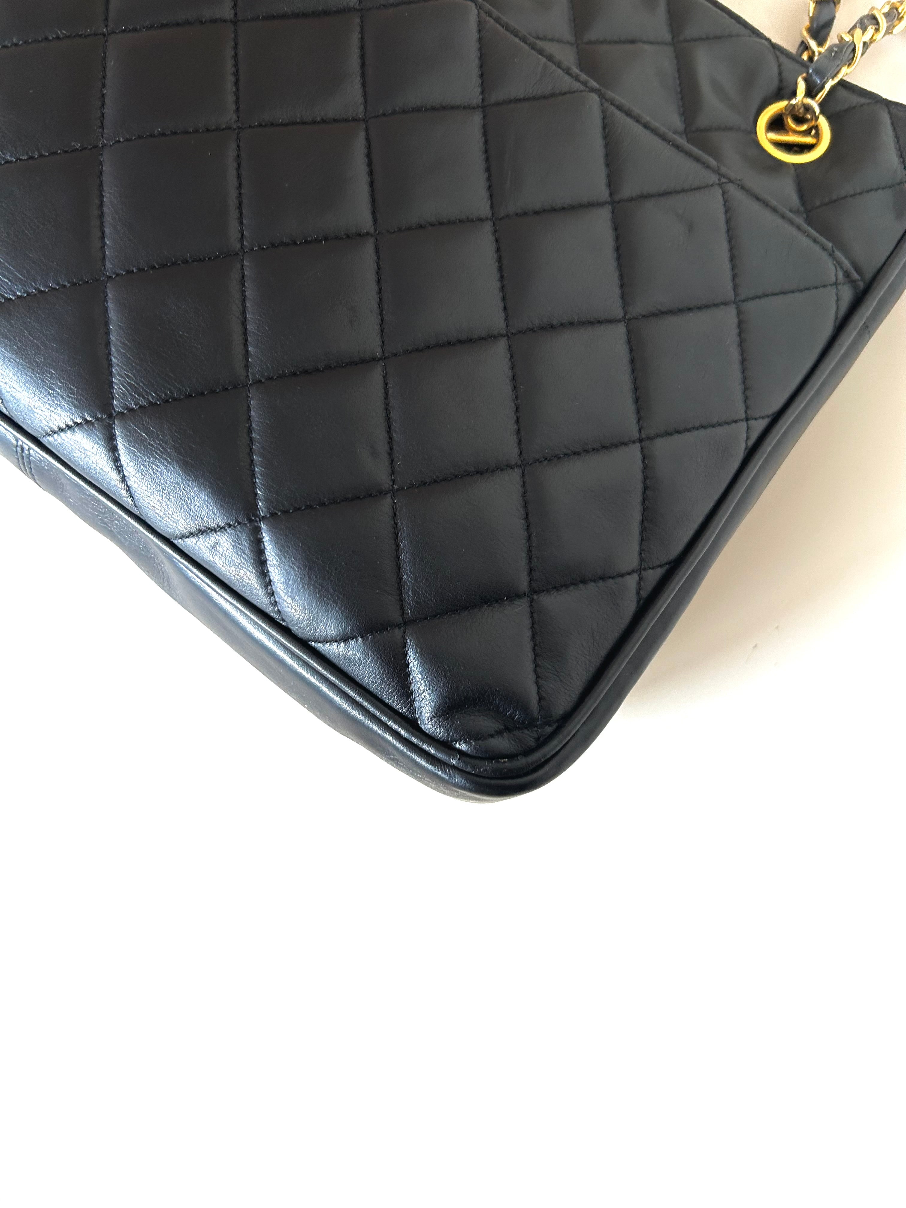 CHANEL Black Metalasse lambskin chain tote bag / side bag