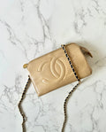 CHANEL Rare Beige Apricot Caviar Leather Chain Small Bag/Side Bag/Messenger Bag/Clutch Bag